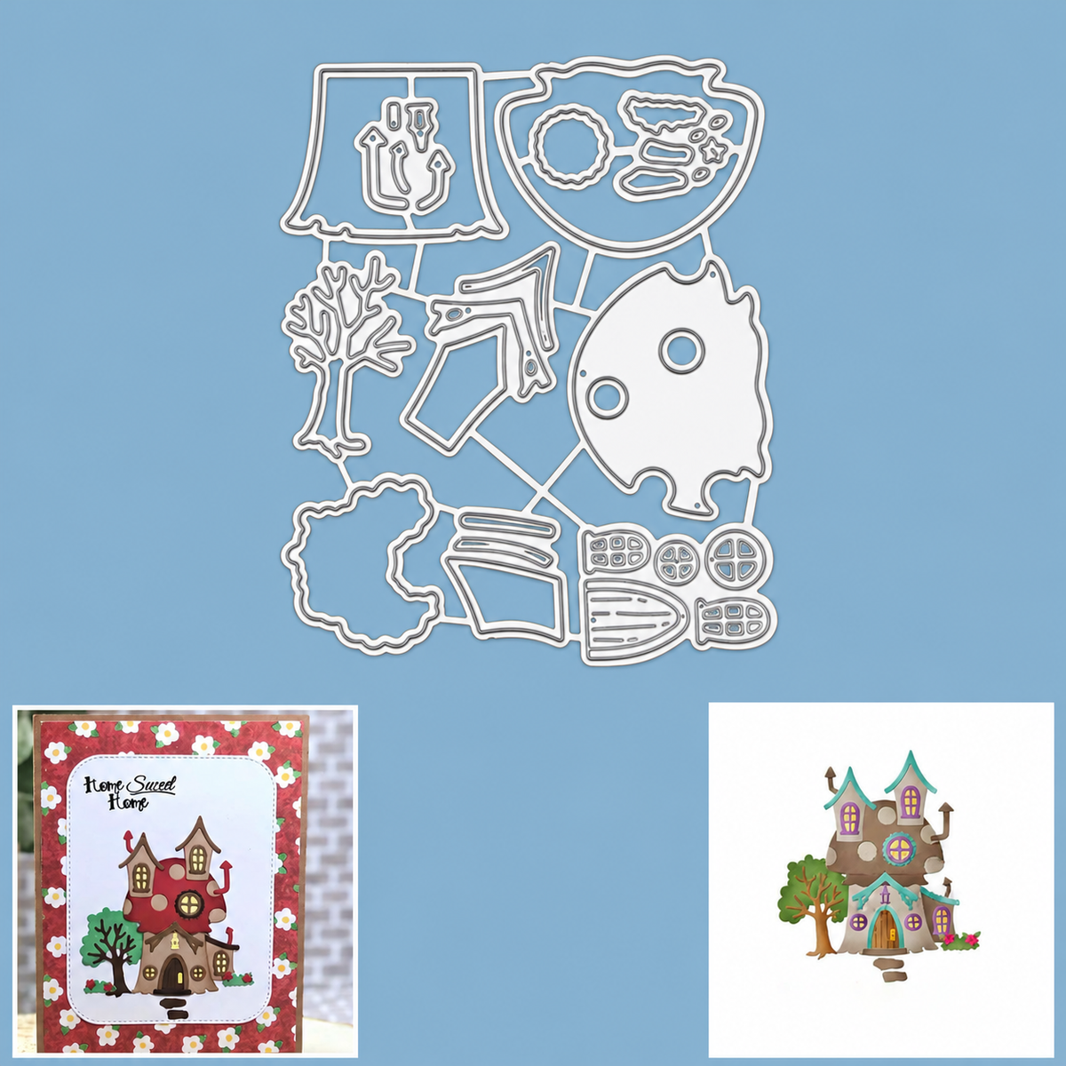 Mushroom House w Tree & Flora Small Cutting & Embossing Dies