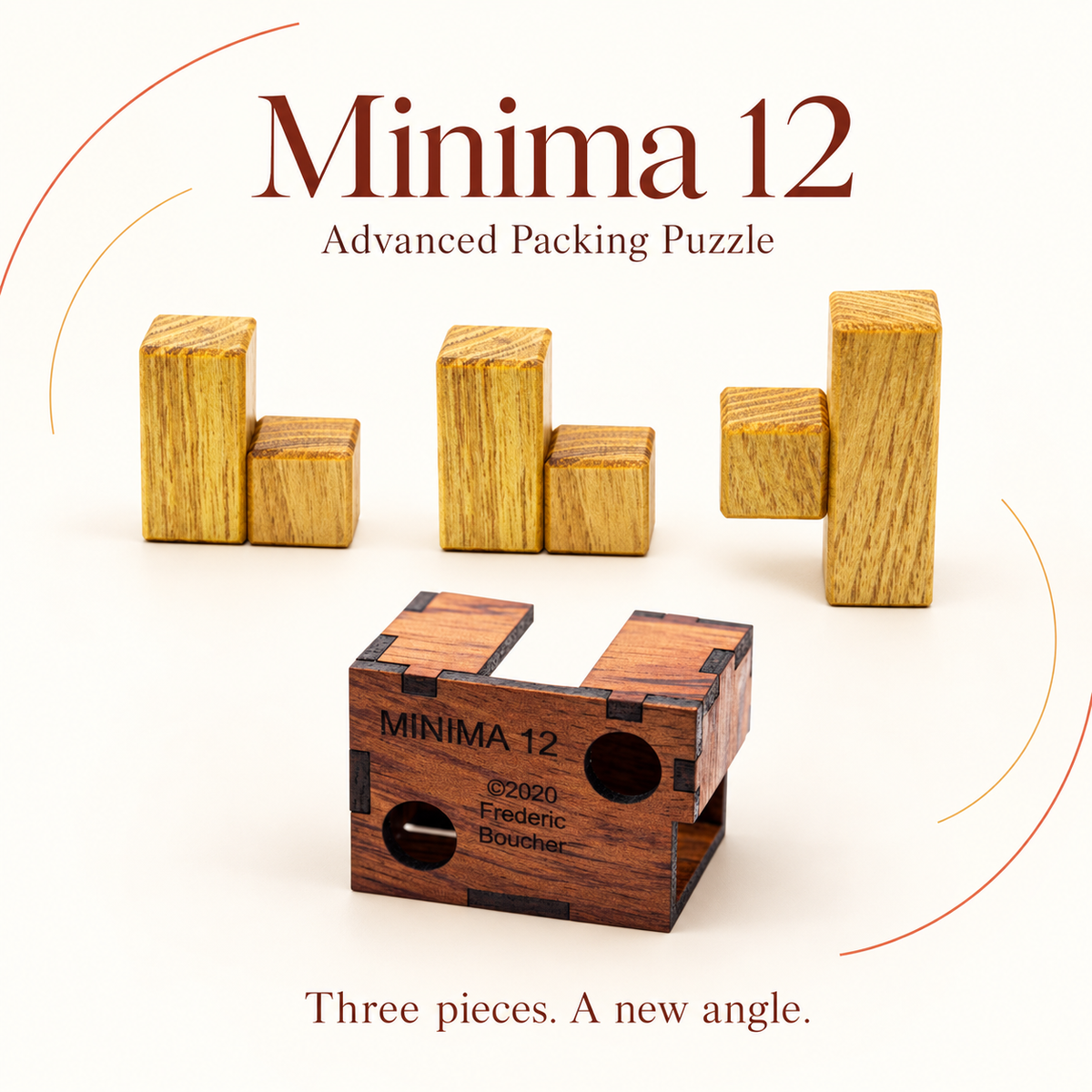 Minima 12 wooden packing puzzle by Frederic Boucher, hero
