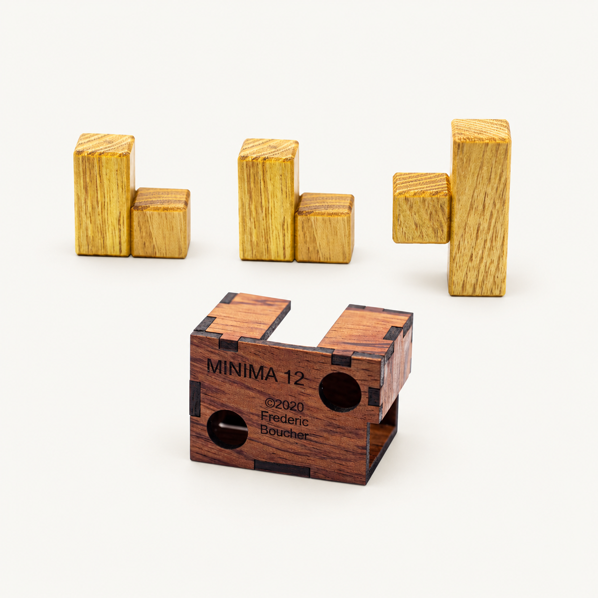 Minima 12 wooden packing puzzle by Frederic Boucher, product 1