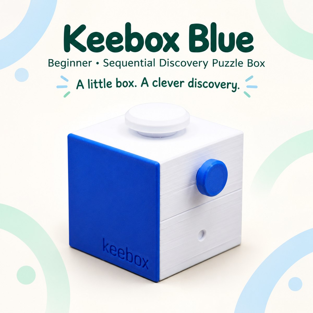 Keebox Blue sequential discovery puzzle box — hero graphic