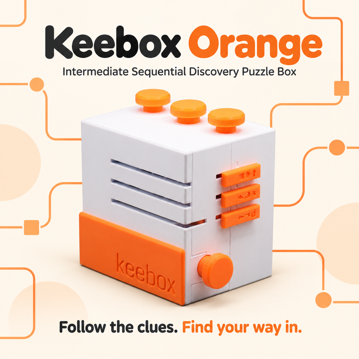 Keebox Orange sequential discovery puzzle box — hero graphic