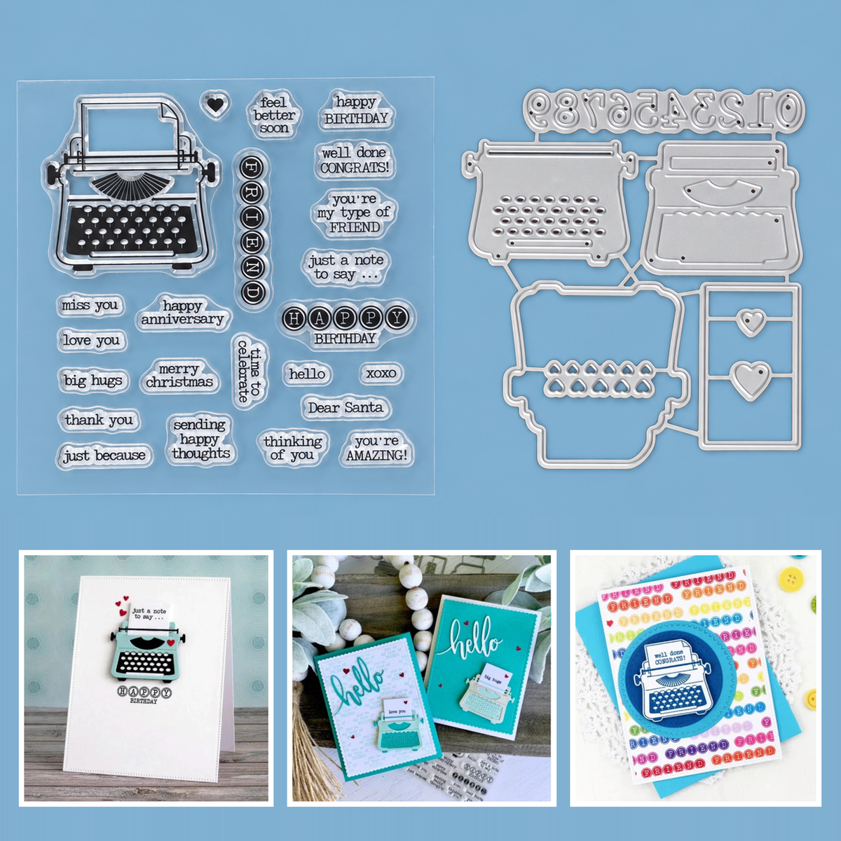 You’re My Type Typewriter w Hearts & Numbers Small Cutting Dies & Stamps Set