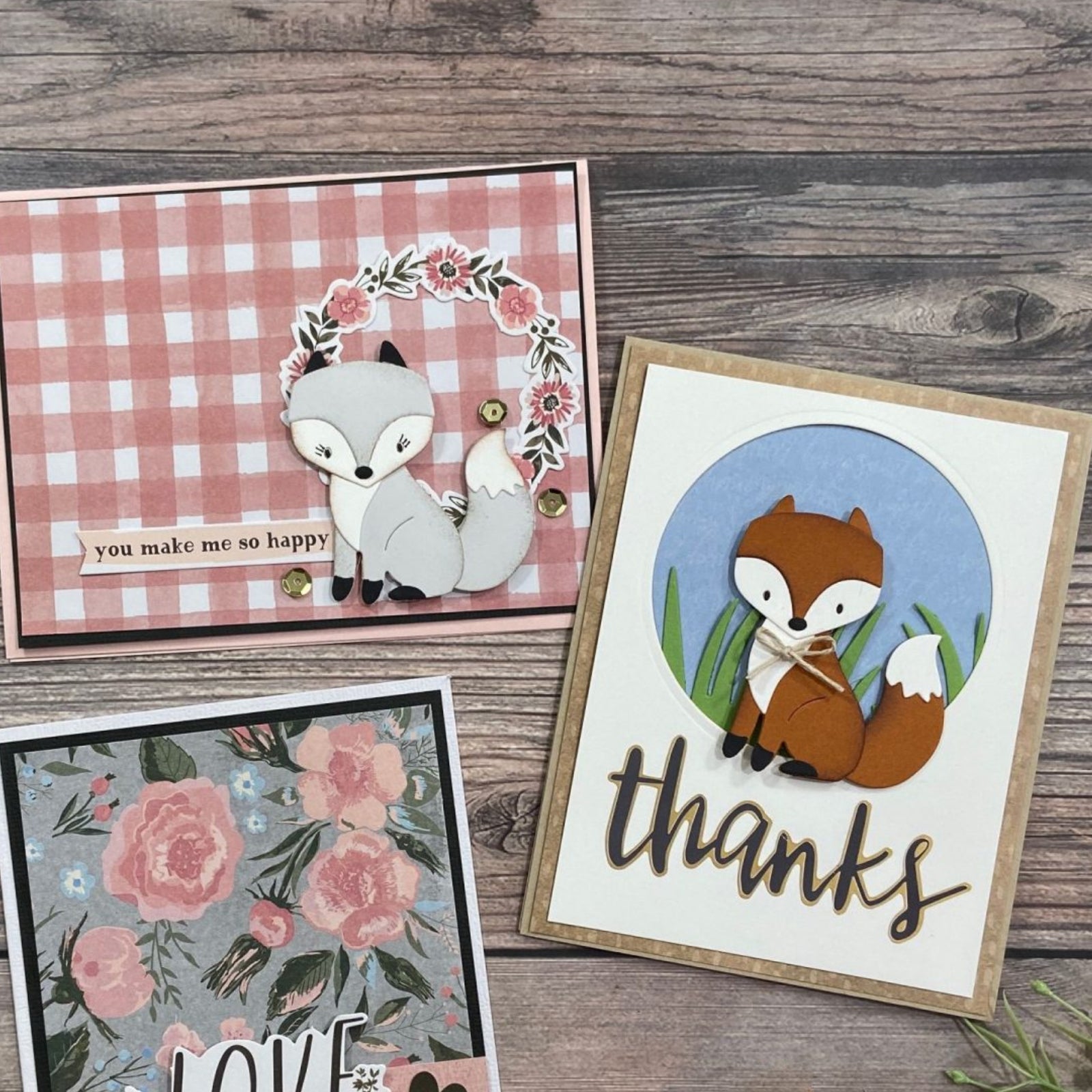 Happy for You Fox w Crown & Flora Cutting Dies