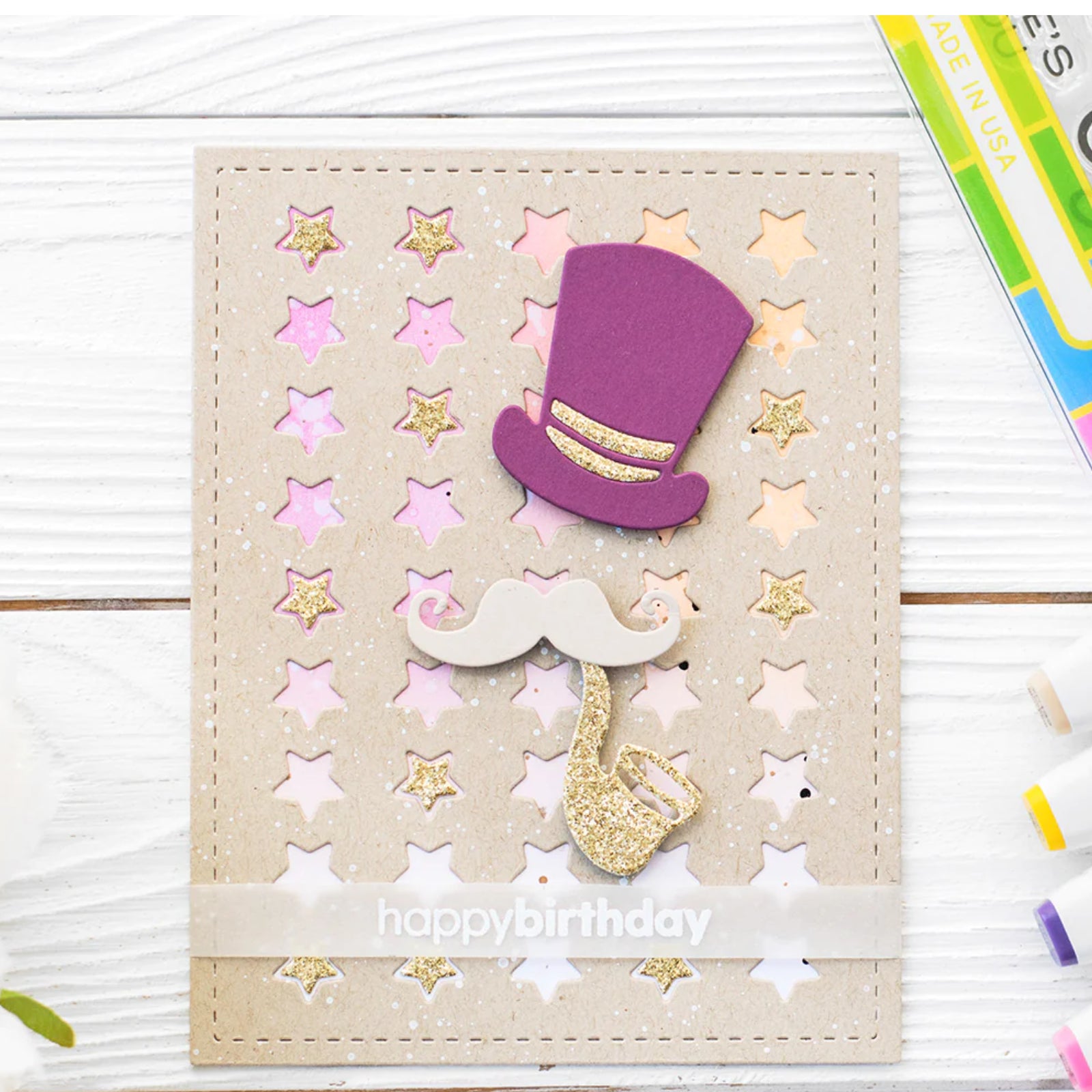 Stars Grid Background w Stitching Border Cutting & Embossing Die