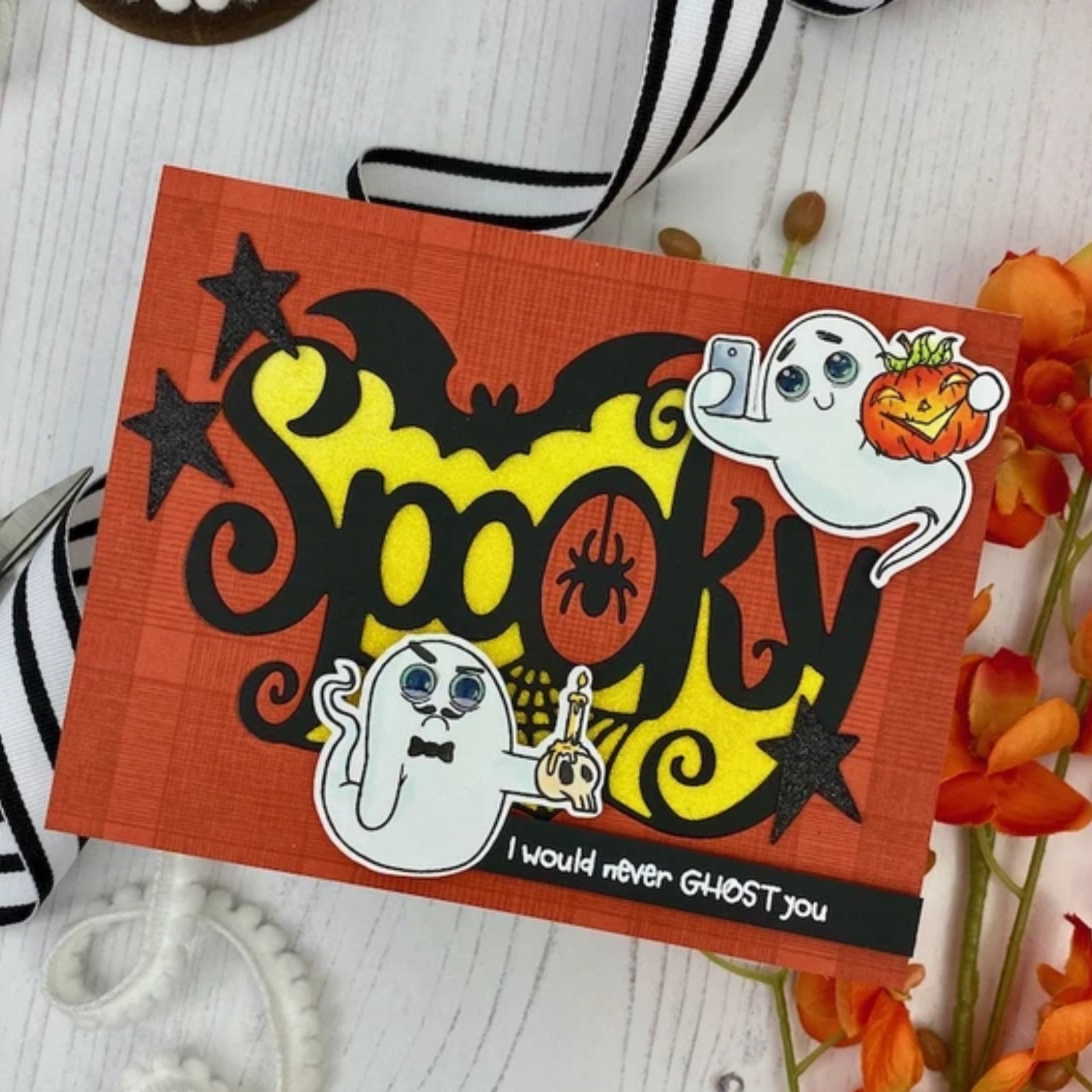 Big Spooky Word Cutting Die w Bat, Spider & Web