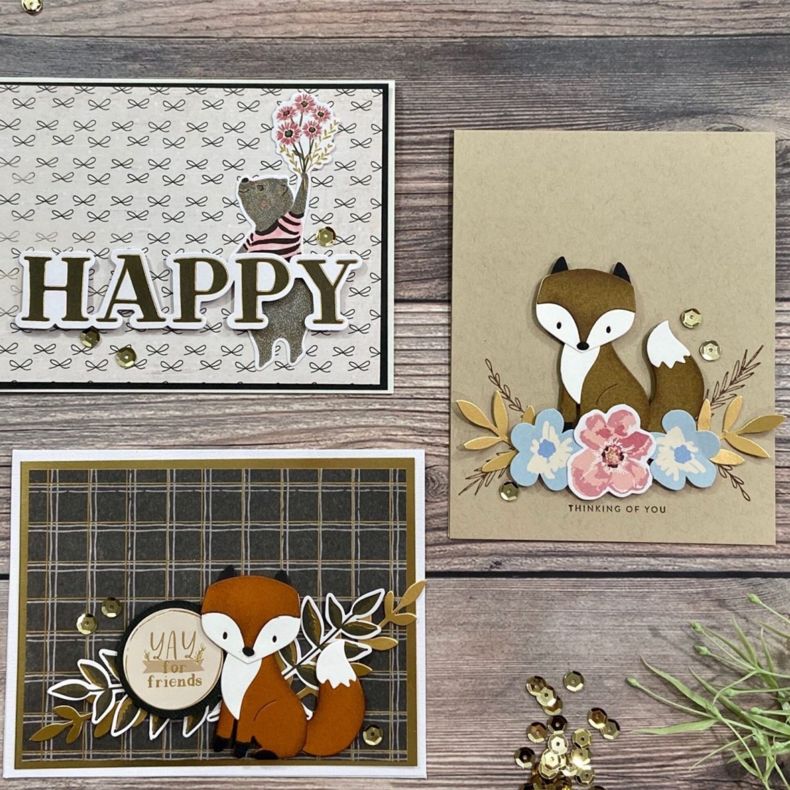 Happy for You Fox w Crown & Flora Cutting Dies