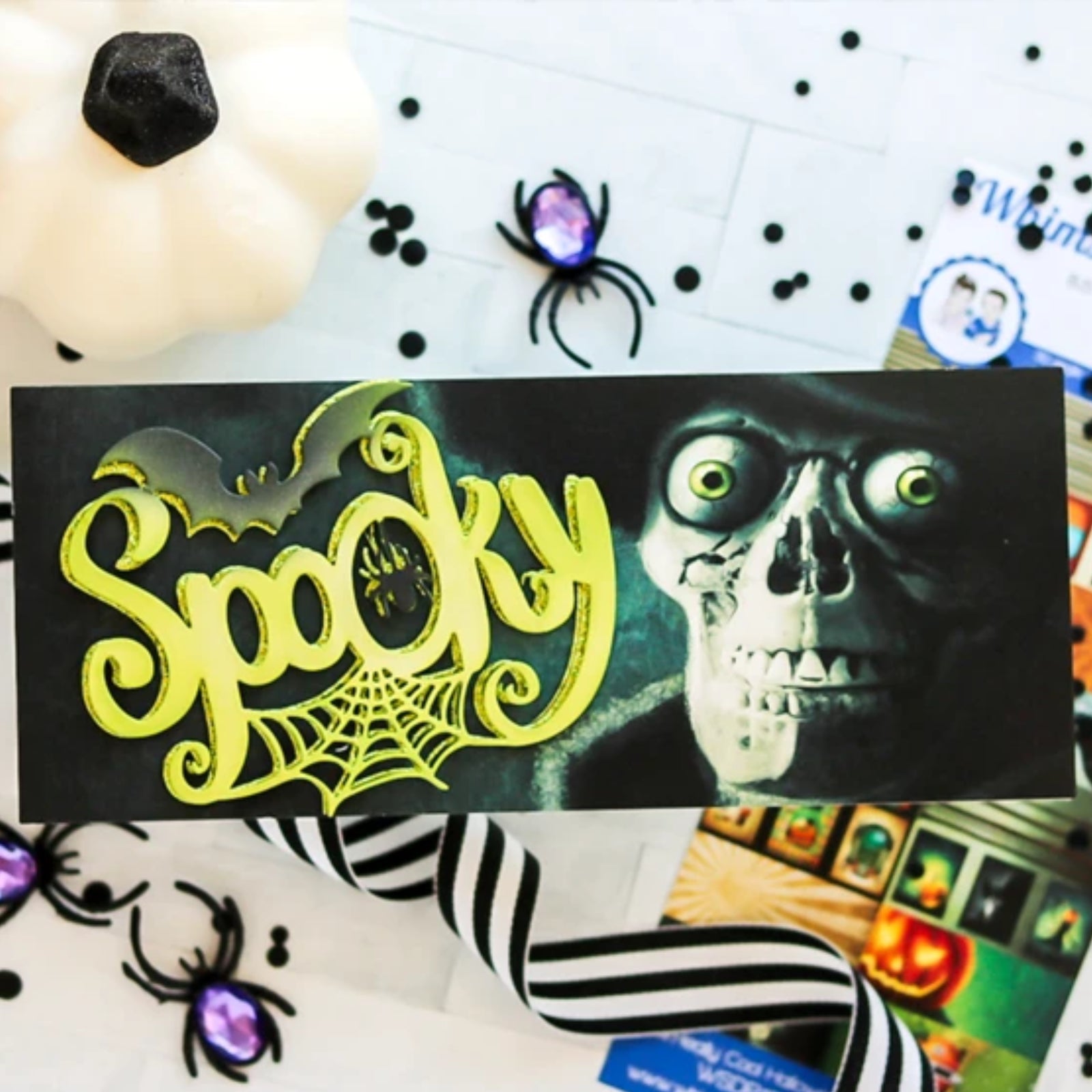 Big Spooky Word Cutting Die w Bat, Spider & Web