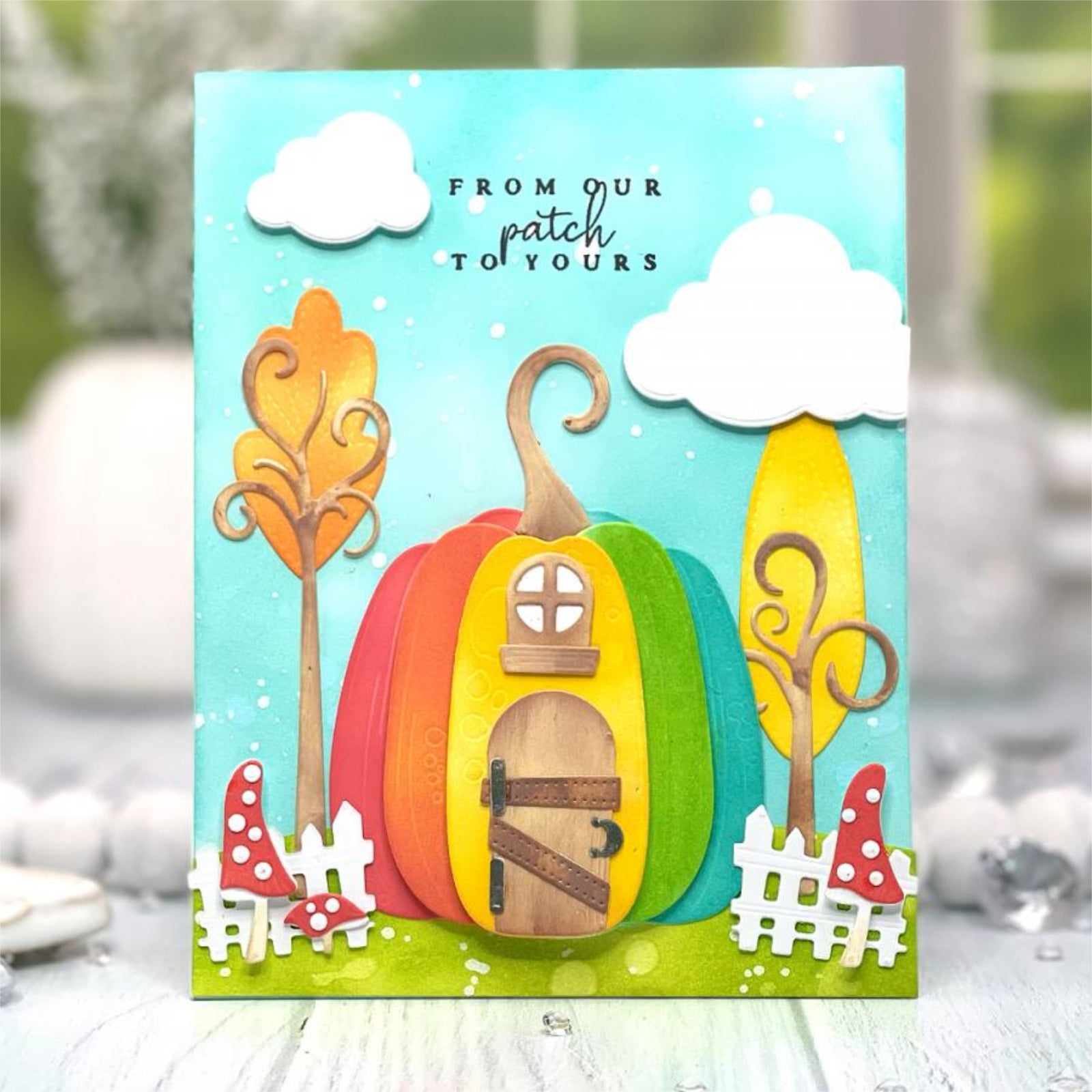 Build It Pumpkin House w Trees, Fences, & Stars Cutting Dies