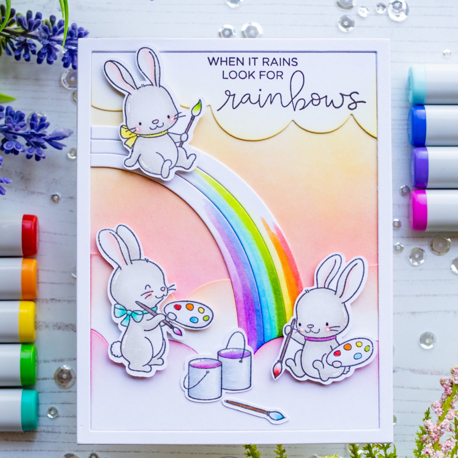 Sending You Sunshine And Rainbows Happy Sentiment Phrases Stamp Set