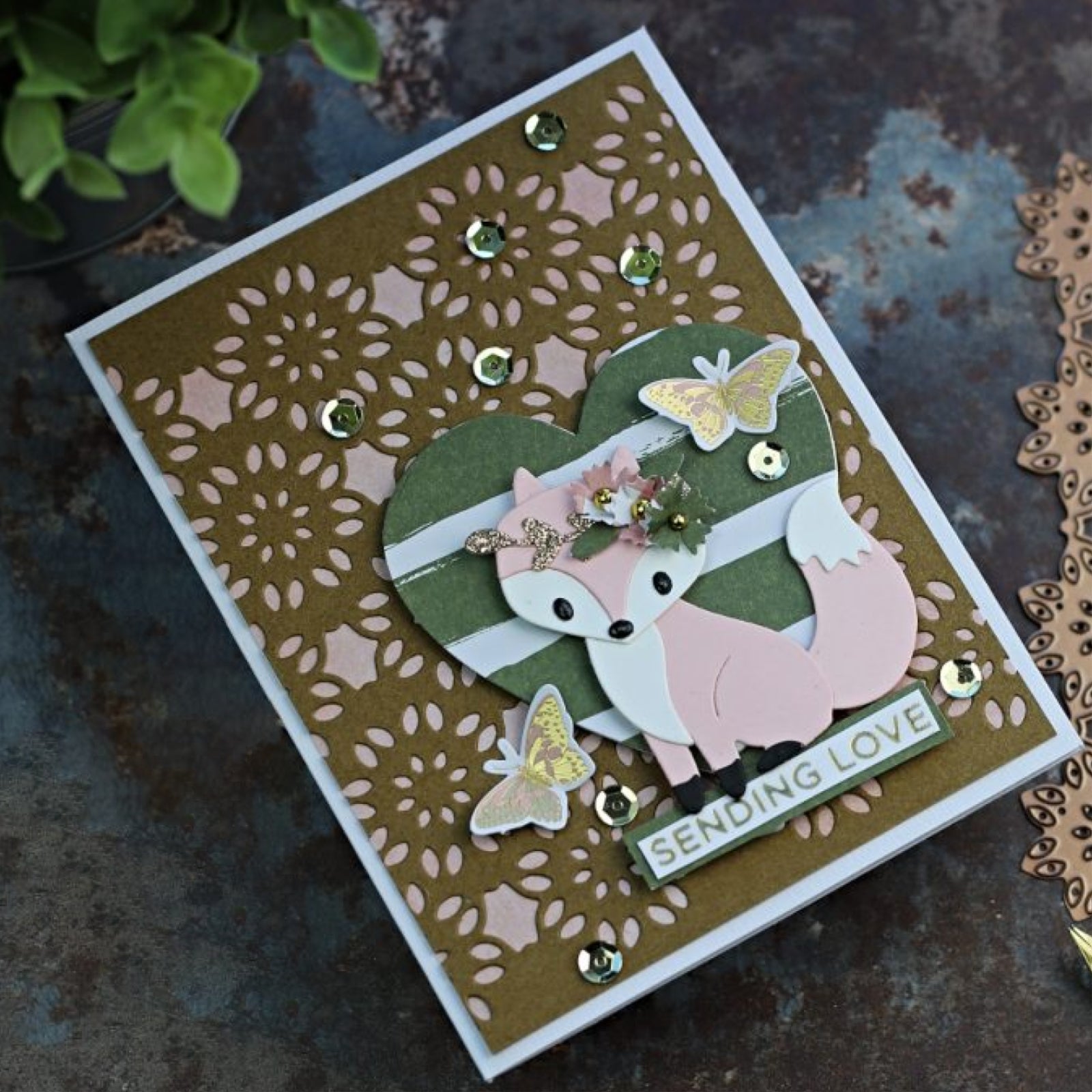 Happy for You Fox w Crown & Flora Cutting Dies