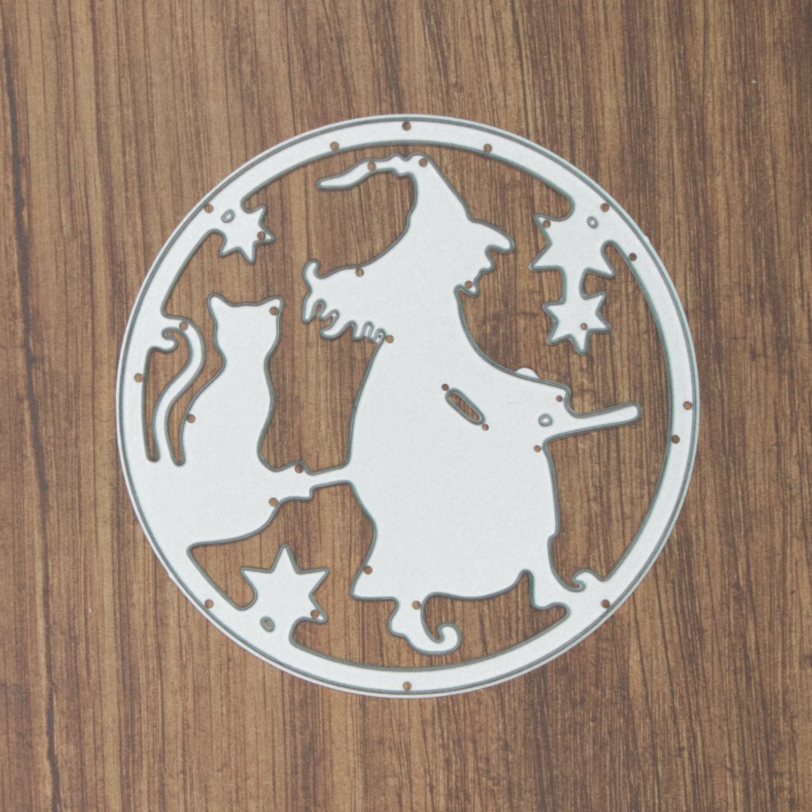 Flying Witch w Cat Circular Frame Halloween Cutting Die