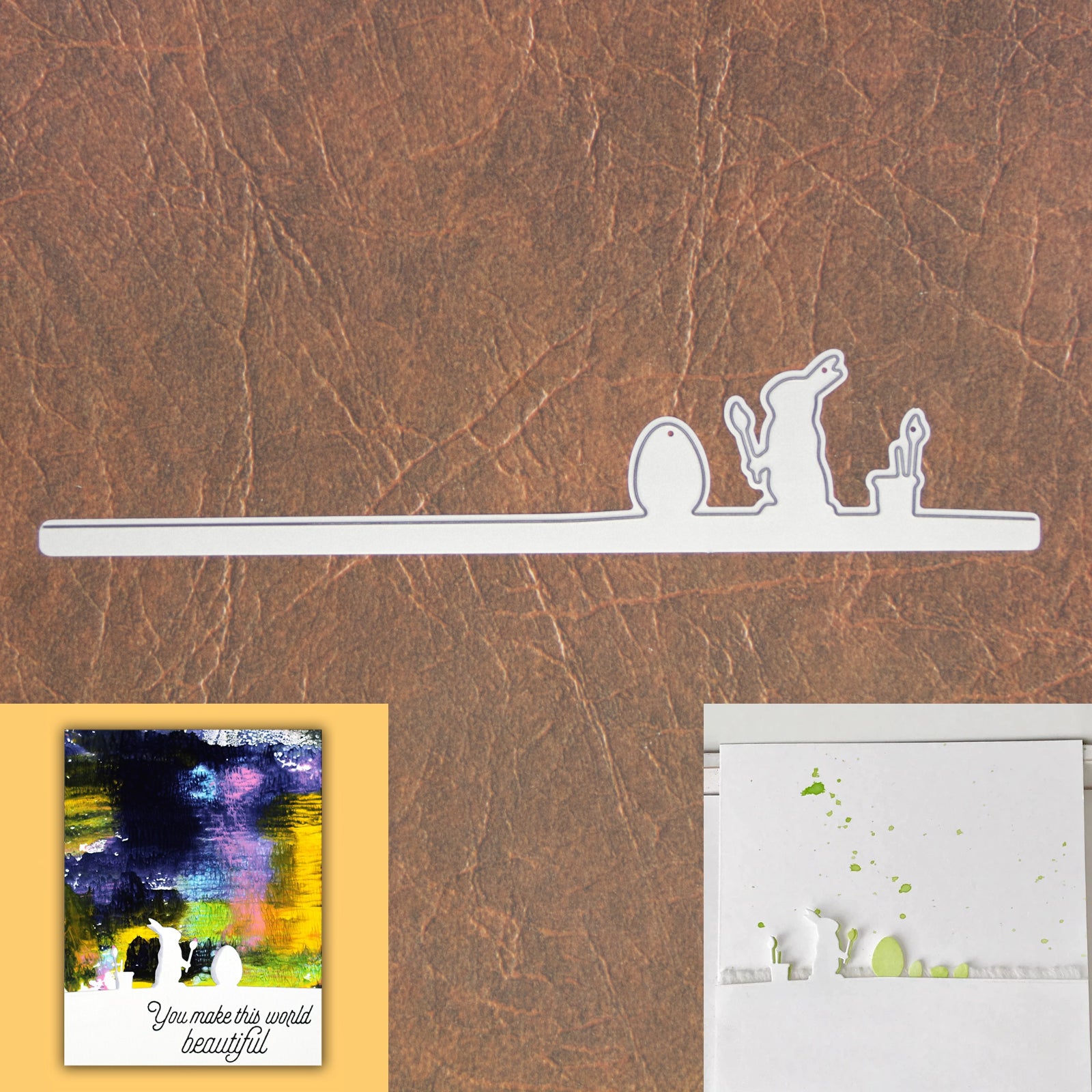 Easter Bunny Painter w Egg Silhouette Border Cutting Die