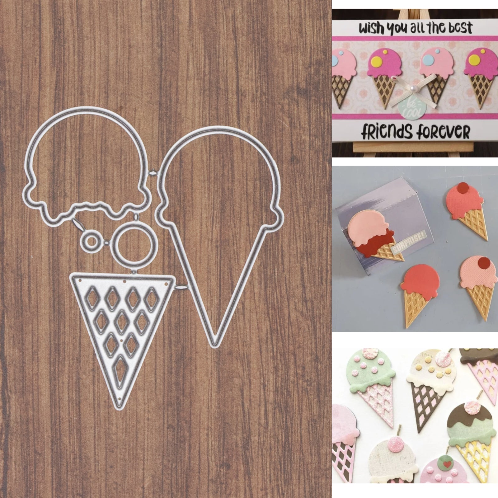 Little Ice Cream Scoop w Sugar Cone Layering Cutting & Embossing Dies