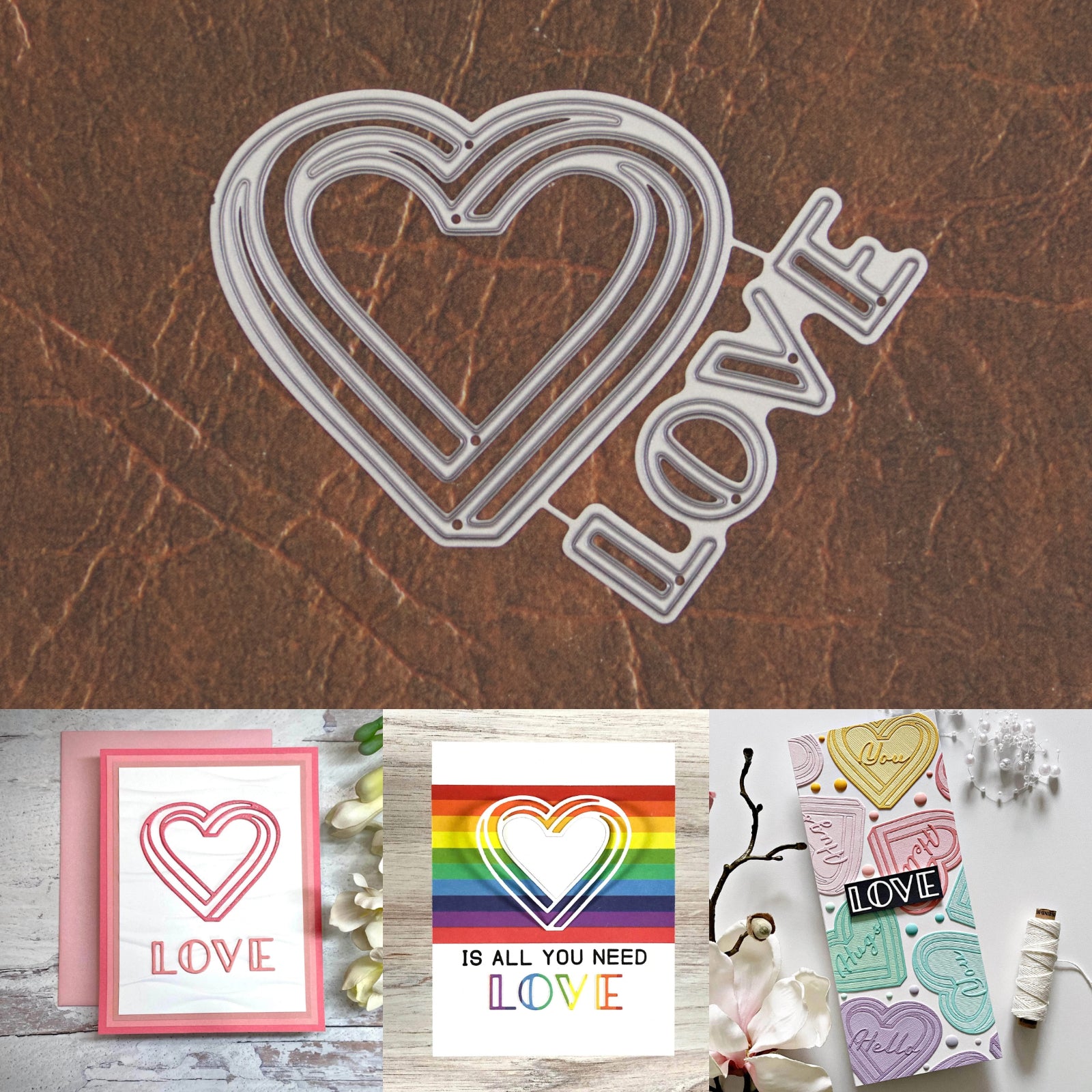 Love Word w Outline Heart Frame Cutting Dies