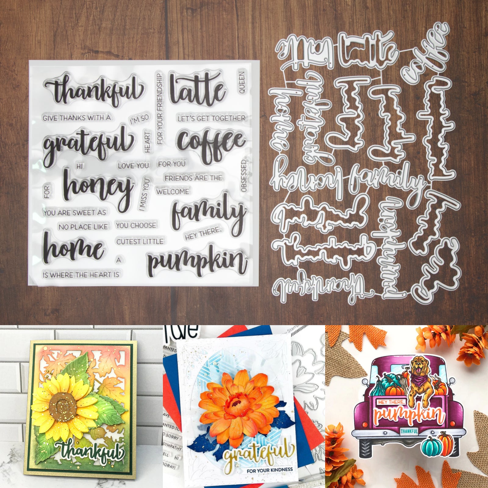 Grateful & Thankful Sentiments Builder Cutting Dies & Stamps Set