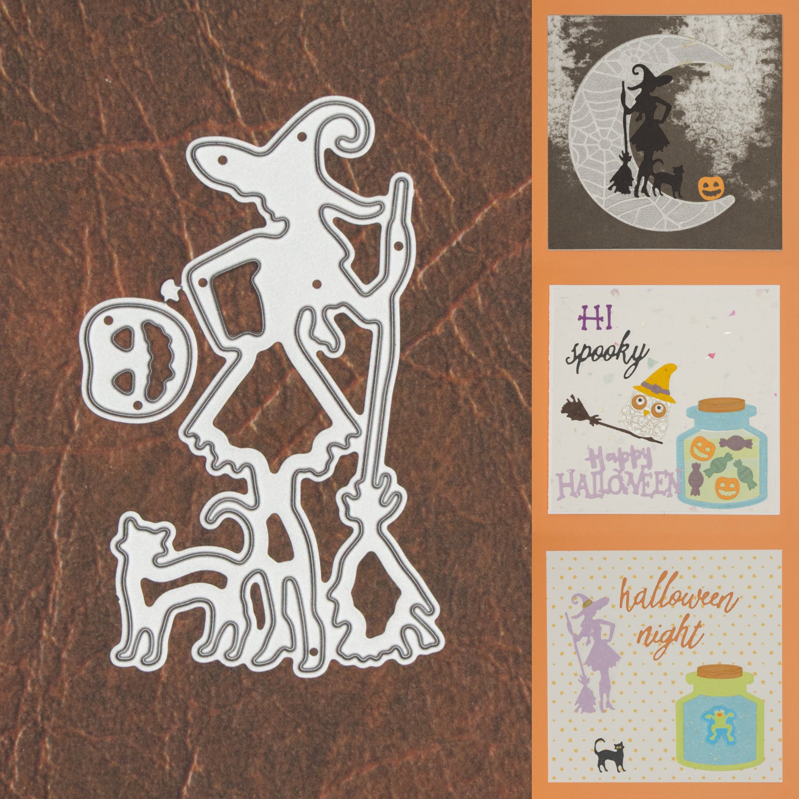 Standing Witch w Broom, Cat & Pumpkin Cutting Dies