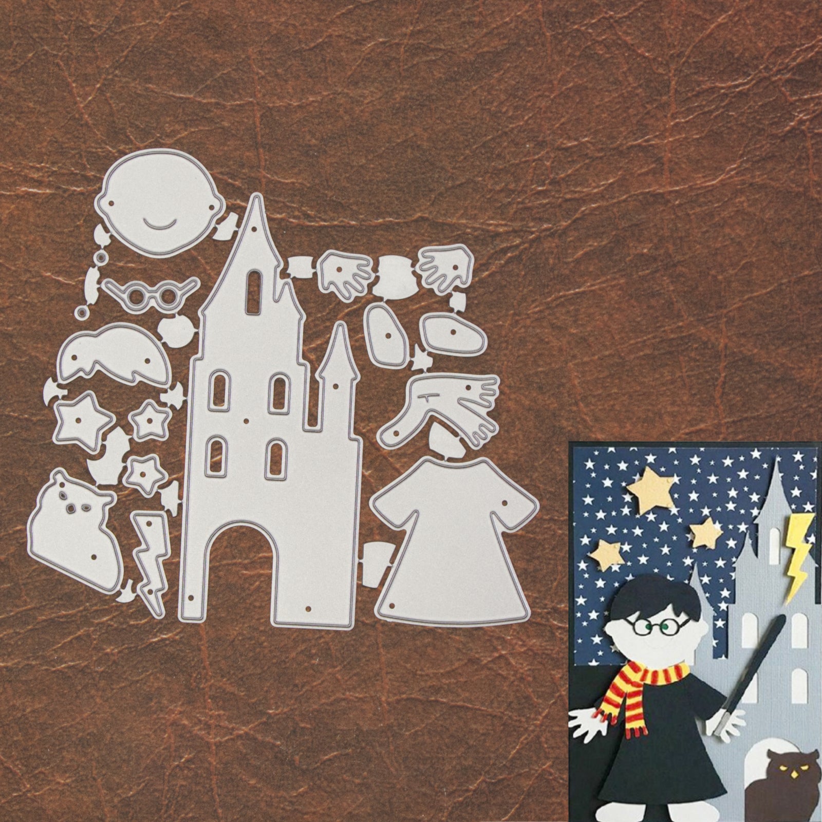 Boy Wizard w Castle Owl & Stars Cutting Dies - Harry Potter Inspired