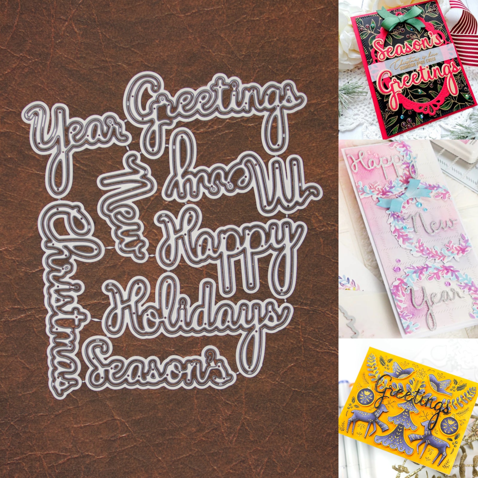 Season’s Greetings Holiday Sentiments w Shadows Cutting Dies