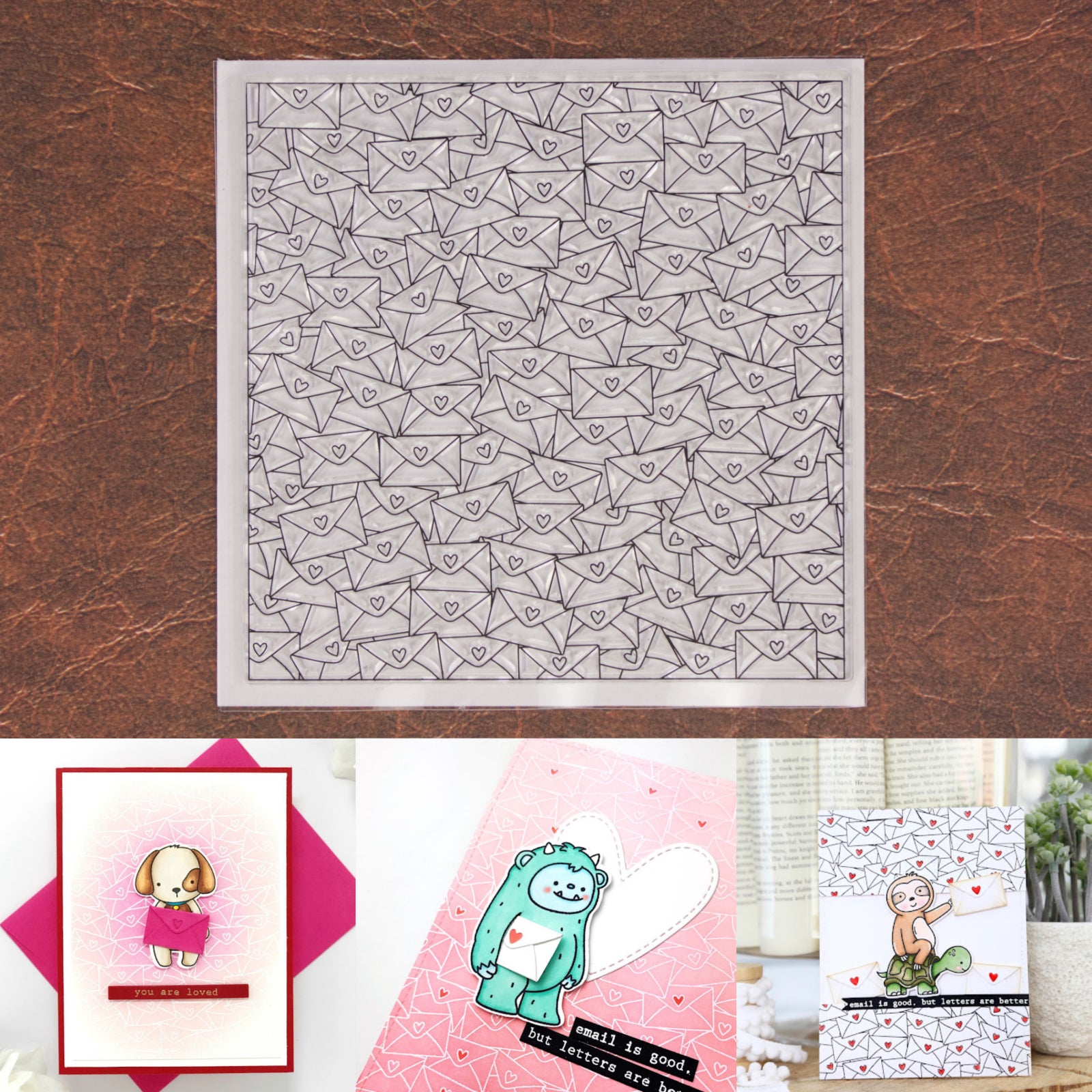 Sending Love Mail Envelopes Square Background Stamp