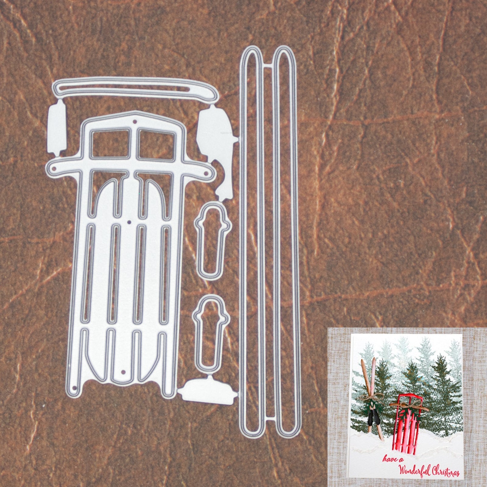 Winter Vintage Sled & Skis Cutting & Embossing Dies