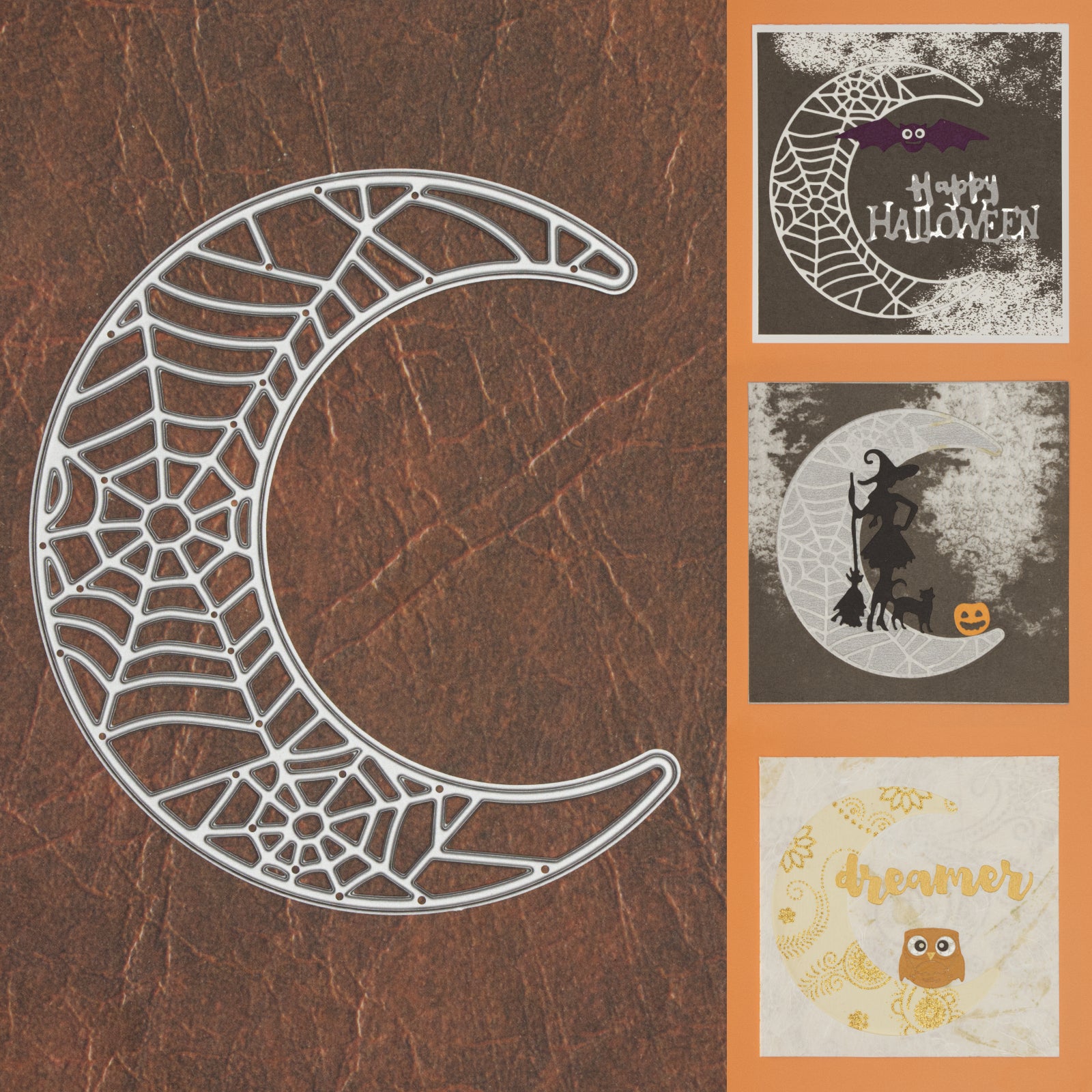 Large Spiderweb Crescent Moon Frame Cutting Die