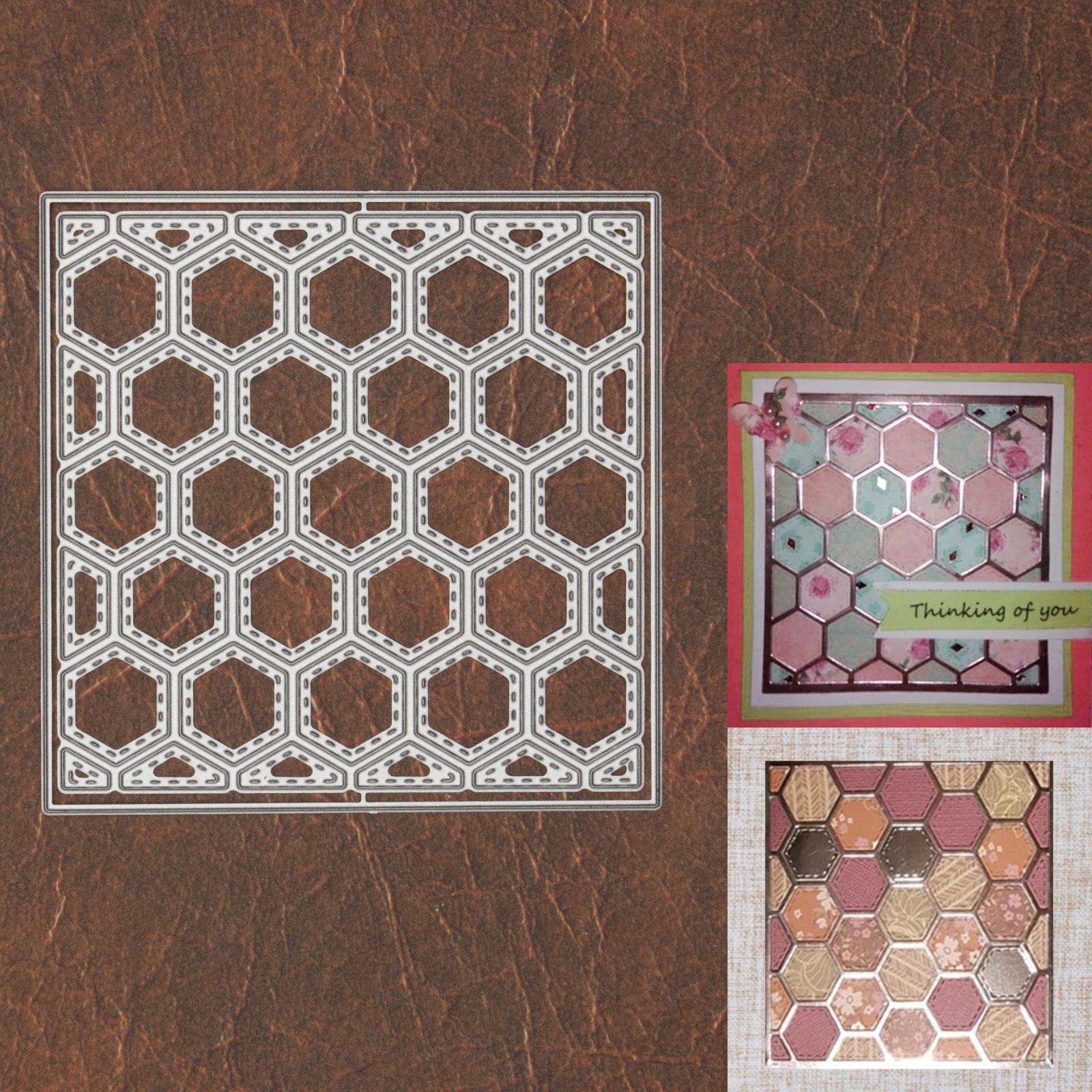 Stitched Hexagons Honeycomb Grid Square Background Cutting Dies