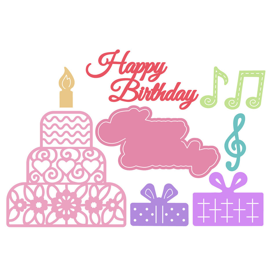 Happy Birthday Cake with Presents Cutting and Embossing Dies