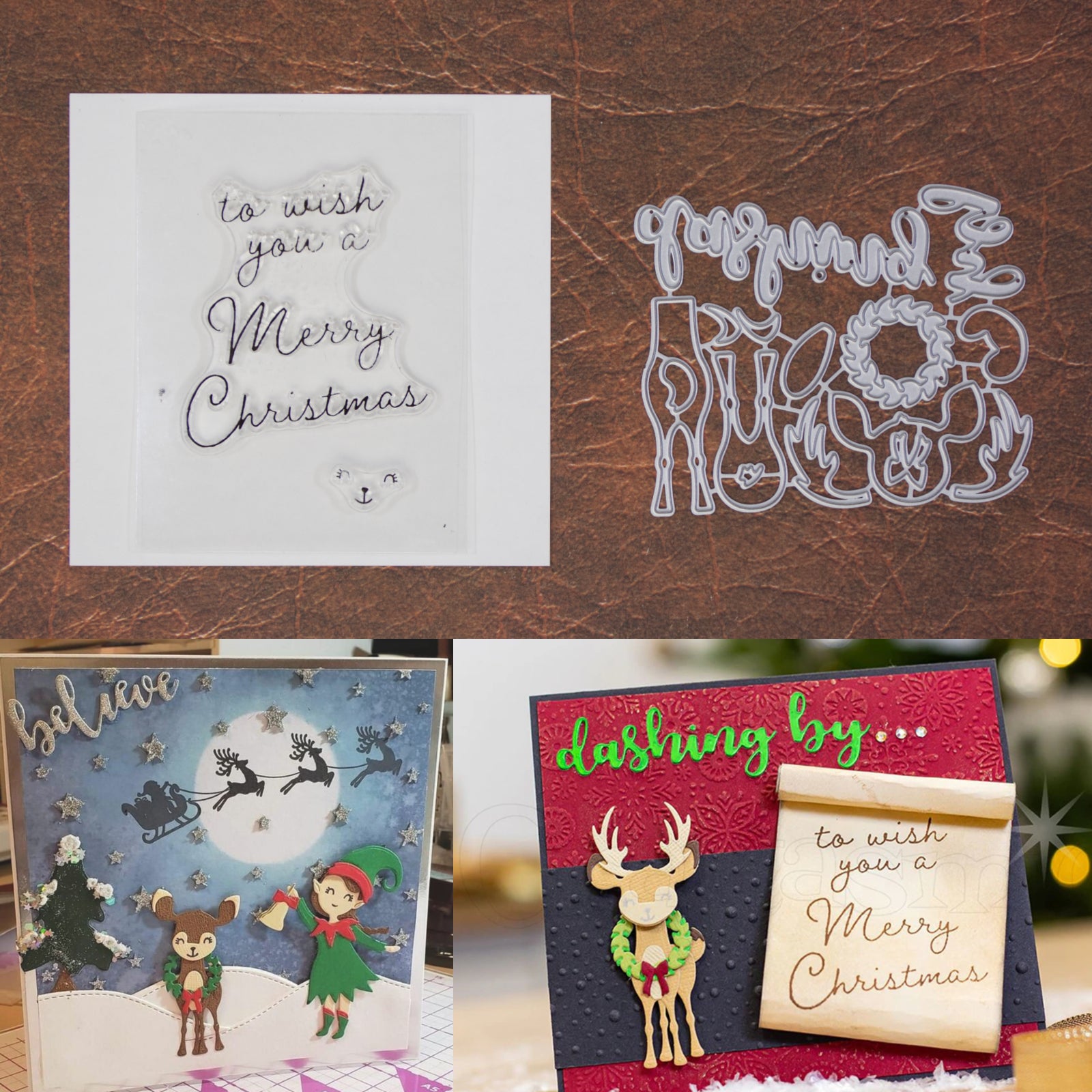 Reindeer w Dashing By Words Cutting Dies & Stamp Set