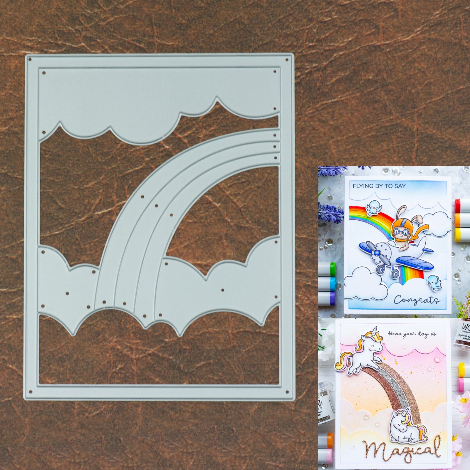 Somewhere Over The Rainbow w Clouds Background Cutting Die