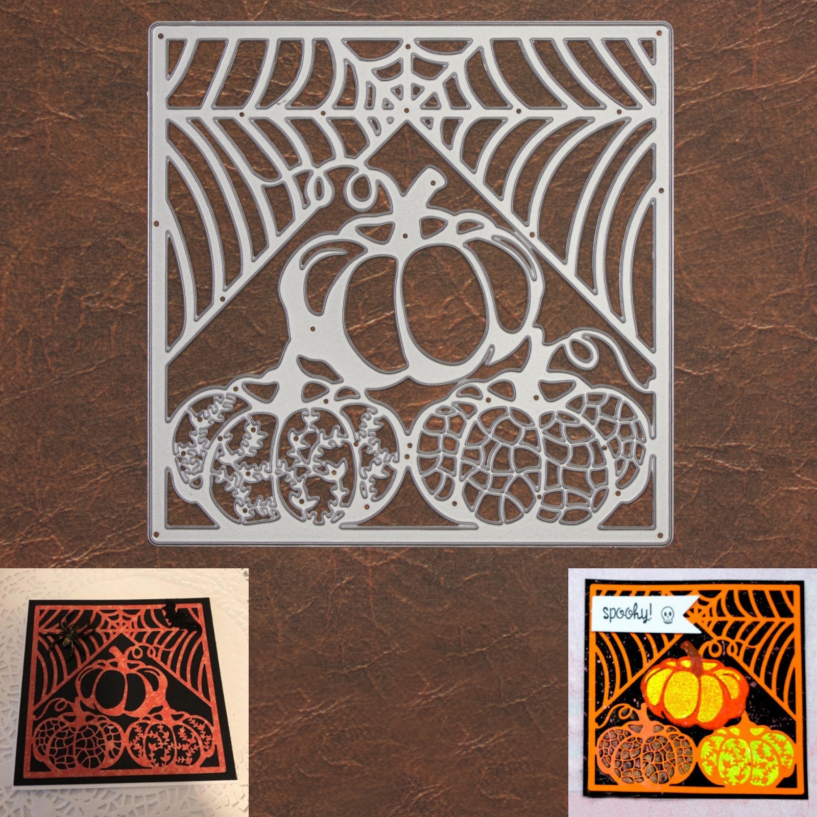 Large Halloween Background Frame Cutting Die w Web & Pumpkins