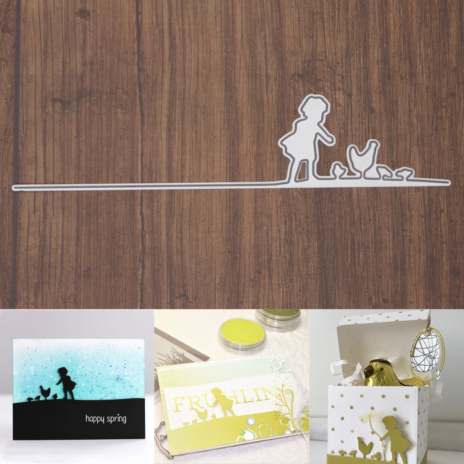 Girl/Child Feeding Chicken & Chicks Backdrop Border Cutting Die