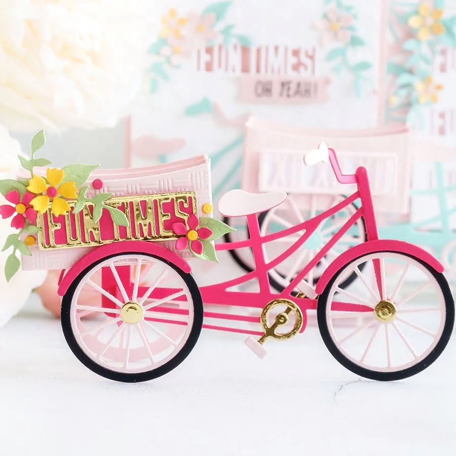 3D Bicycle with Basket and Word Decorations Cutting and Embossing Dies