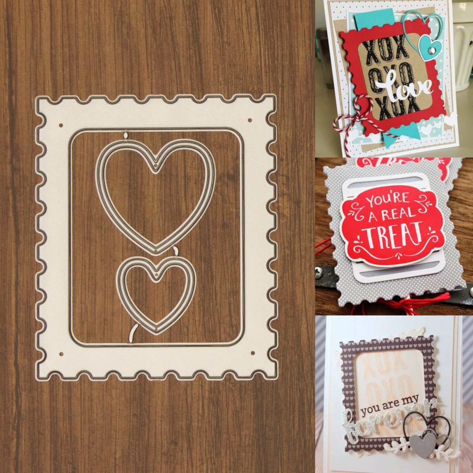 Rectangular Postage Stamp Frame w Hearts Cutting Dies