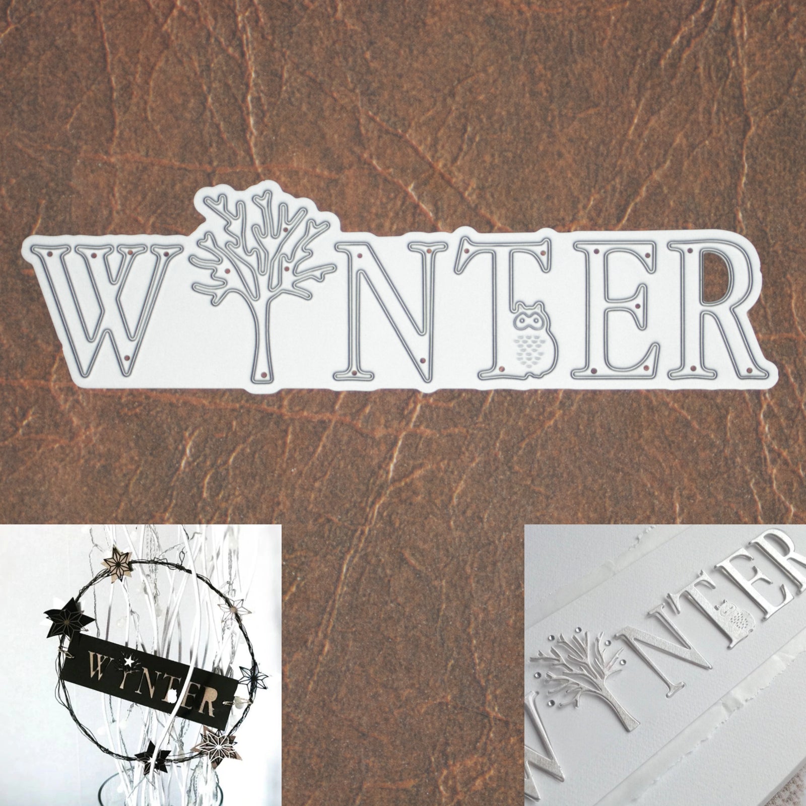 Winter Sentiment Word w Tree & Owl Cutting Die
