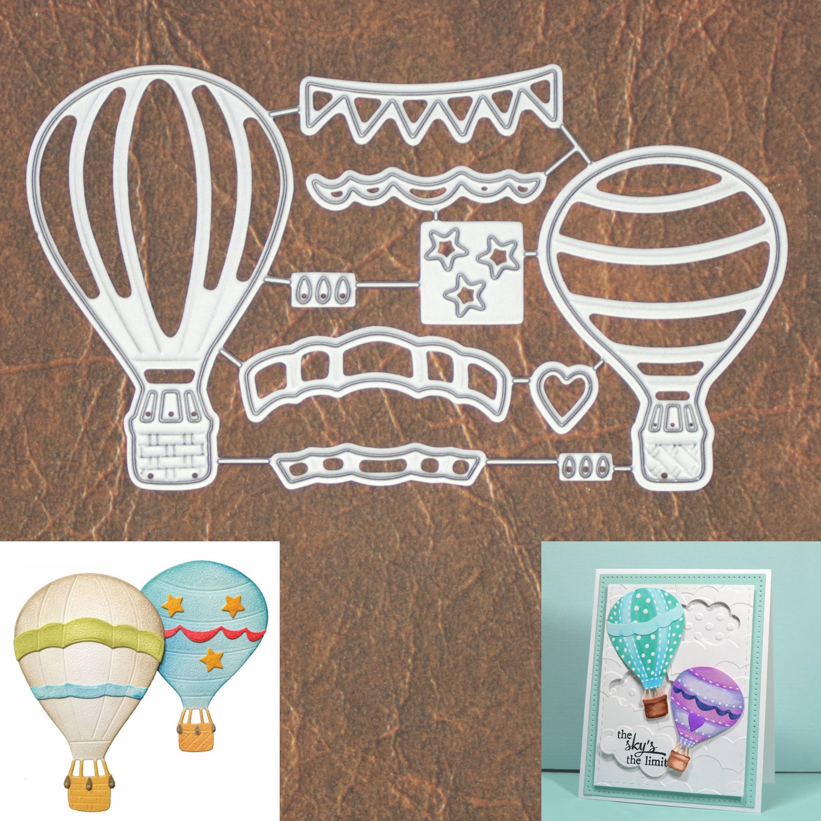 Classic Hot Air Balloons w Heart, Stars, and Banners Cutting & Embossing Dies