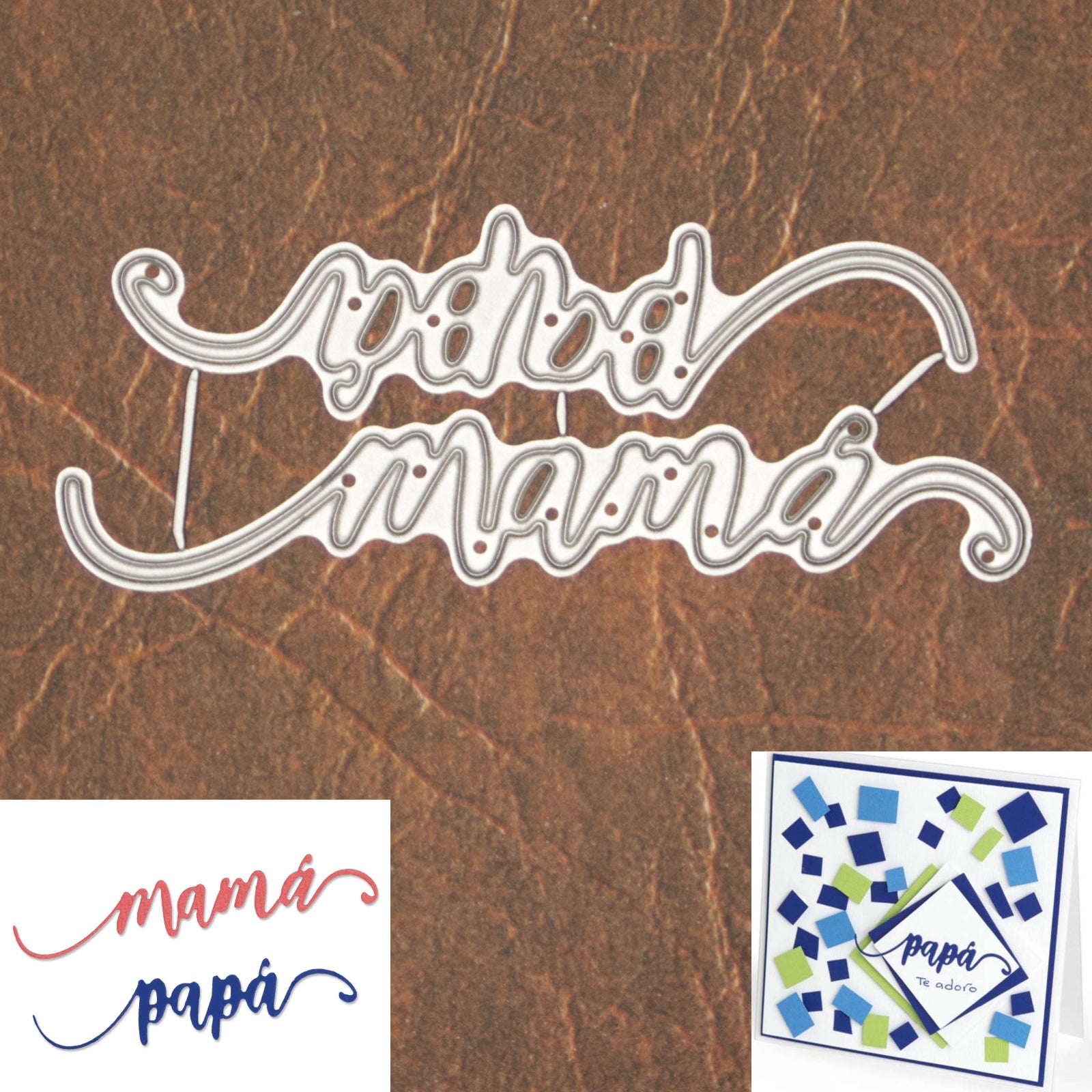Mama & Papa Script Words w Flourishes Cutting Dies
