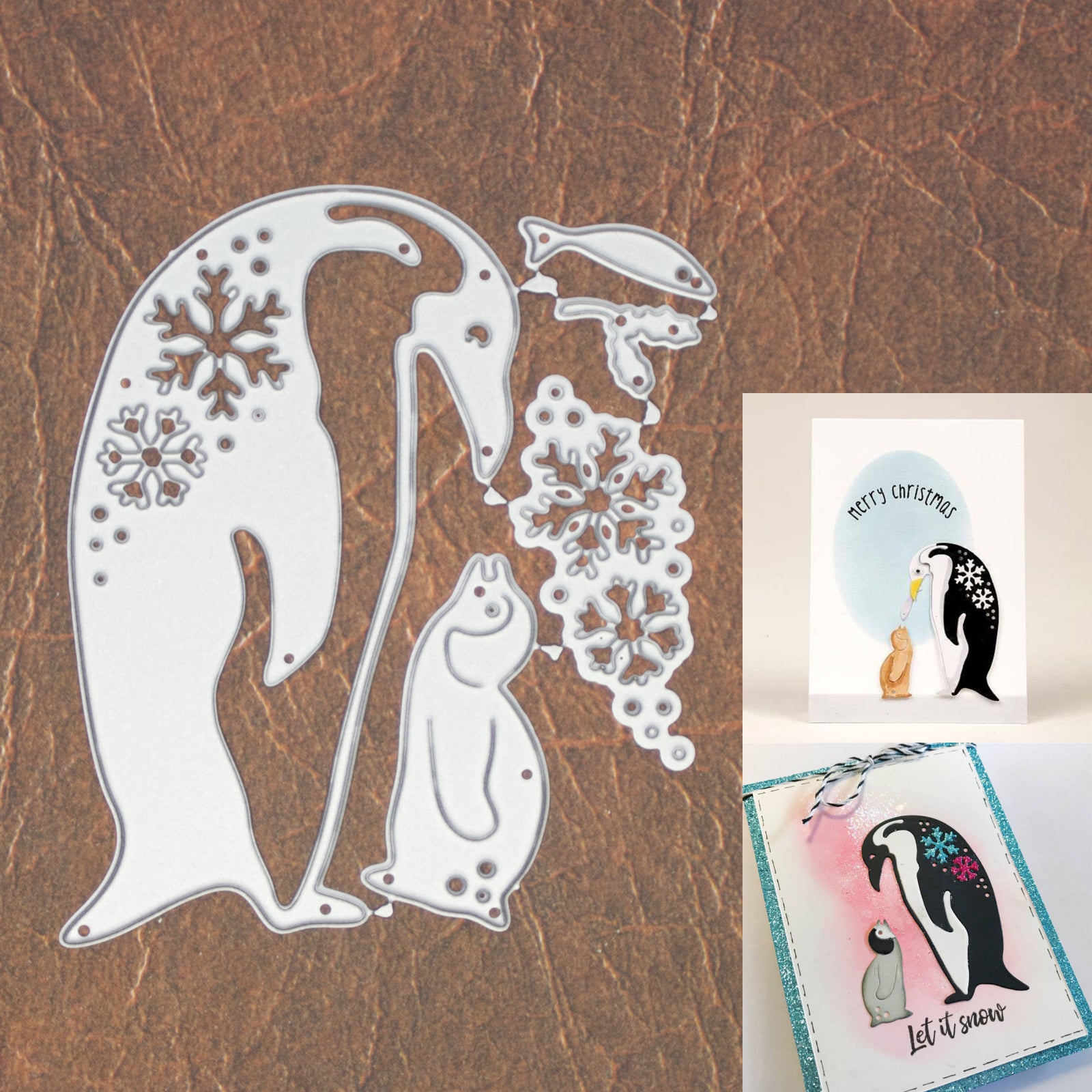 Parent & Baby Penguins w Snowflakes & Fish Cutting Dies