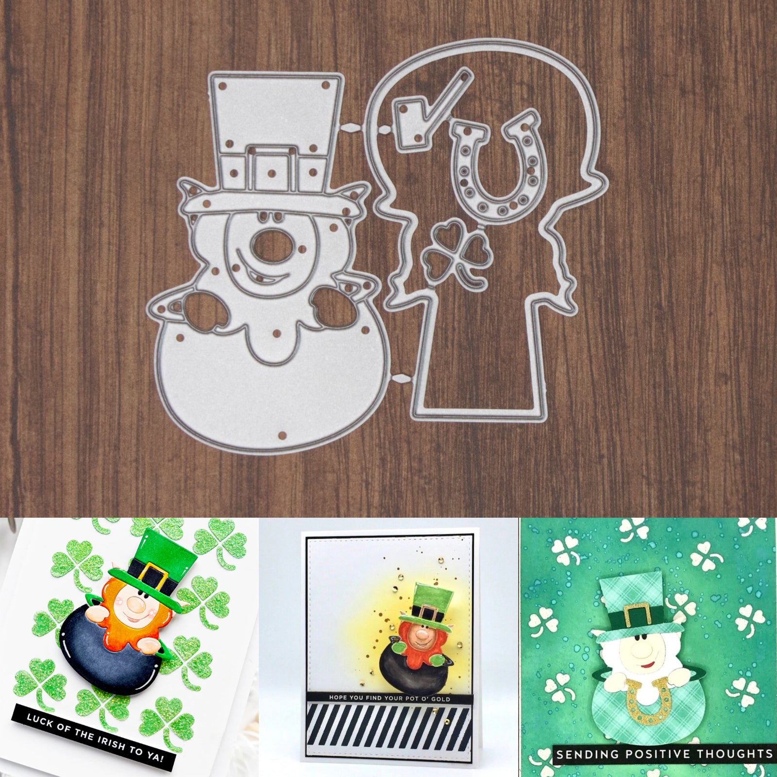 Leprechaun in Pot w Pipe Shamrock Horseshoe Cutting Dies