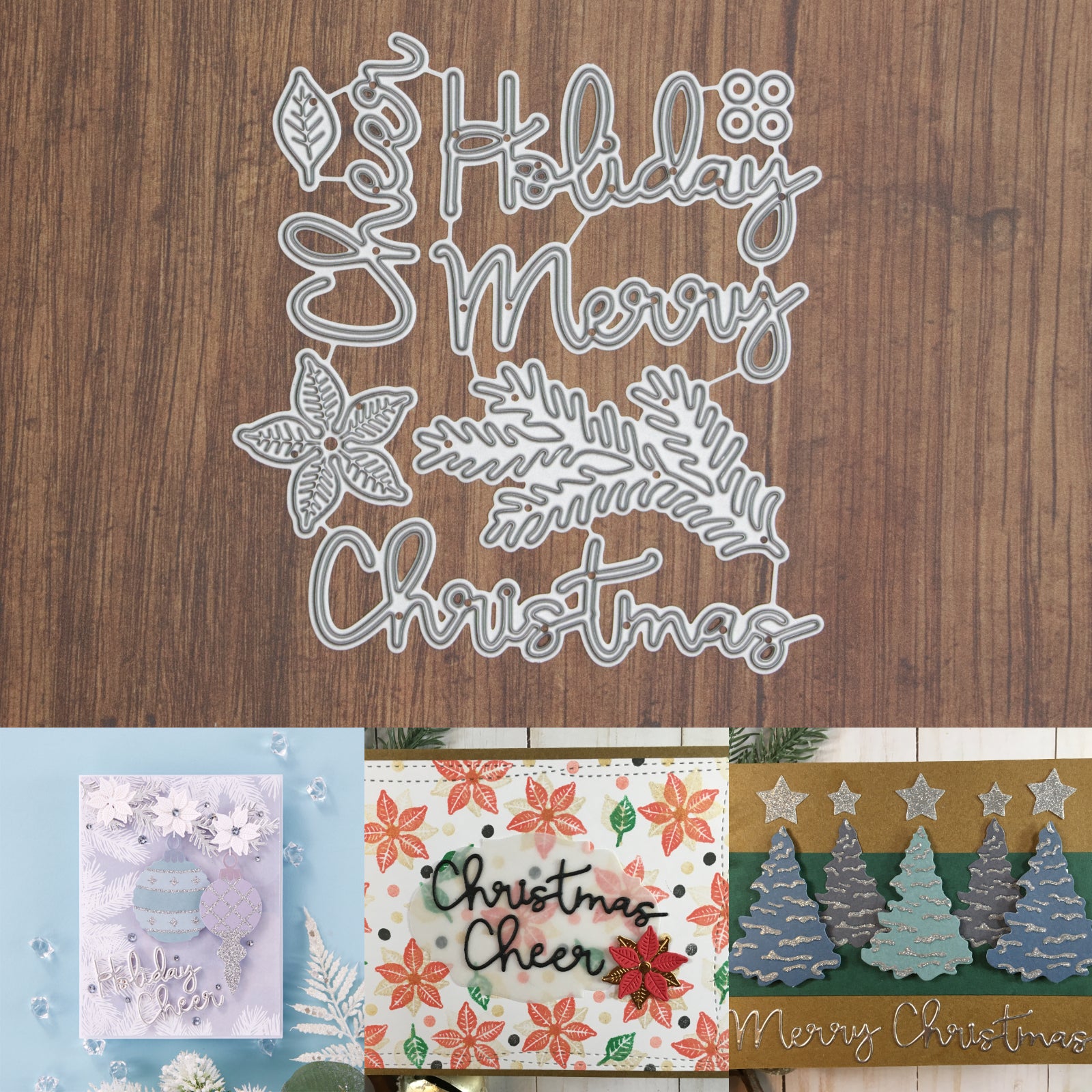 Holiday Cheer Merry Christmas Sentiment Words w Foliage Cutting Dies