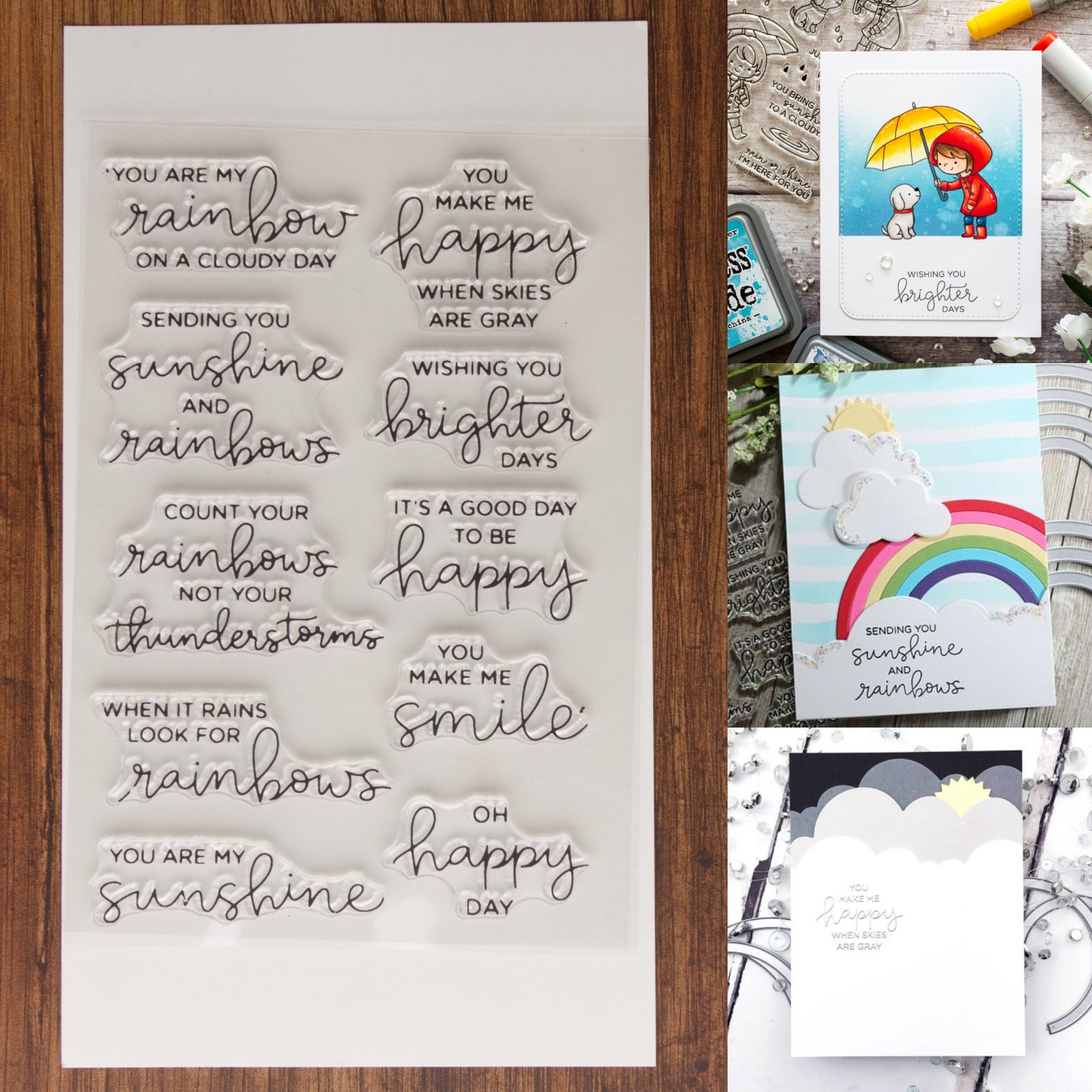 Sending You Sunshine And Rainbows Happy Sentiment Phrases Stamp Set