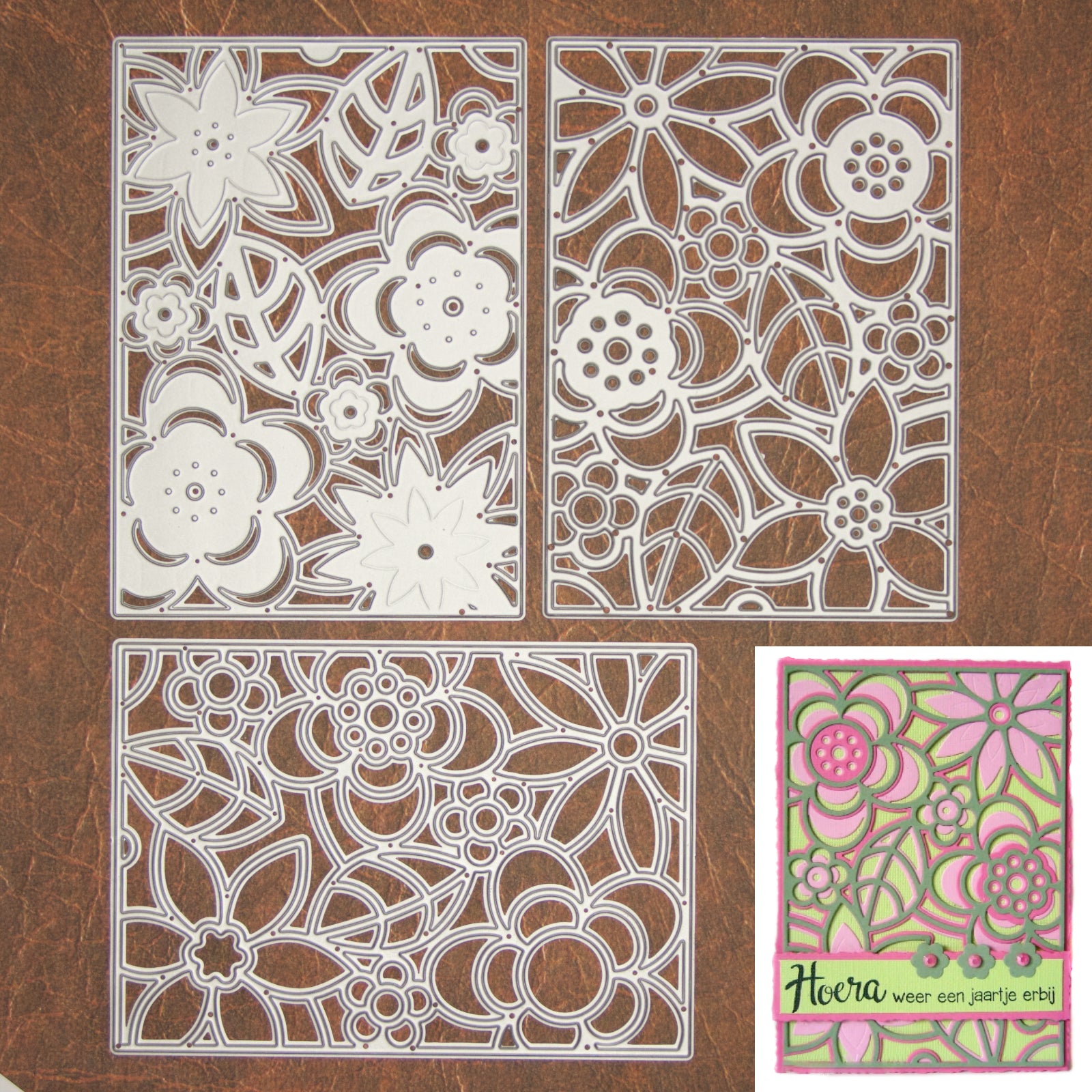 Layering Flowers w Leaves Background Trio Cutting & Embossing Dies