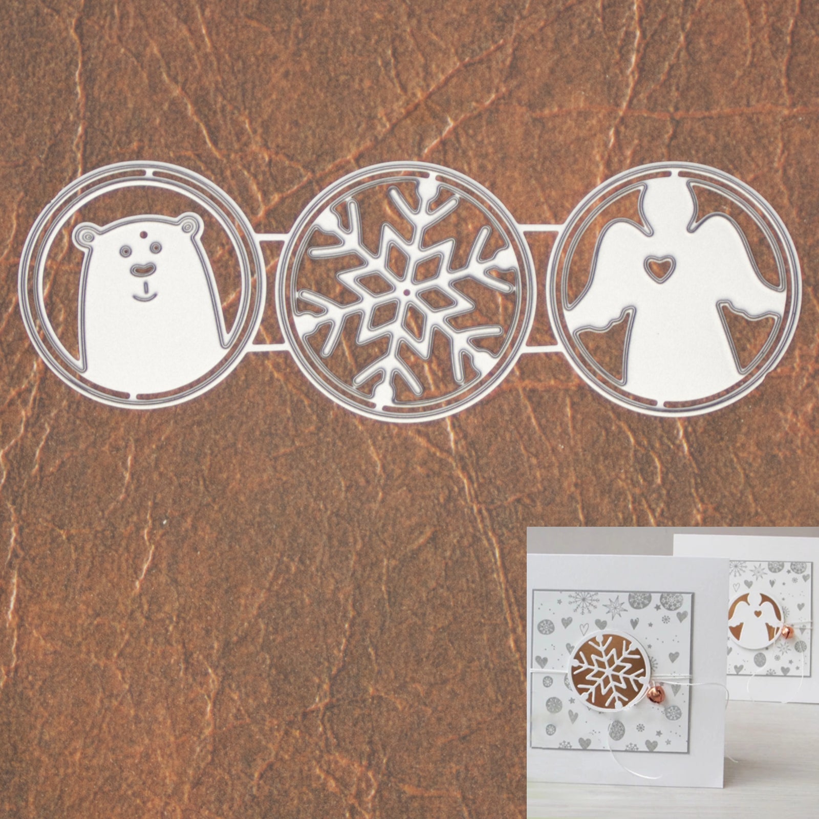 Winter Circular Cutout Cutting Dies – Polar Bear Snowflake Angel