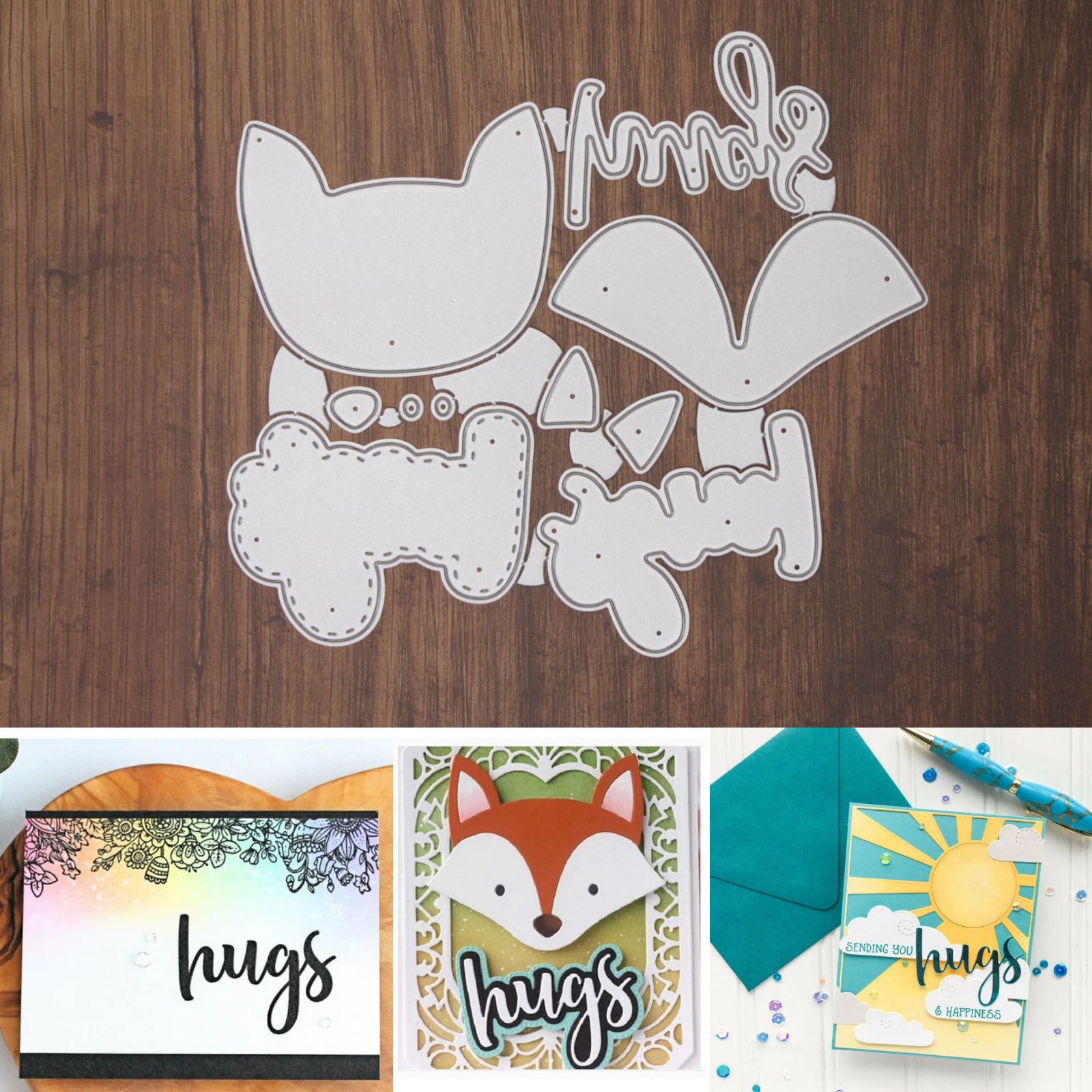 Layering Fox Face and Hugs Word w Double Shadows Cutting Dies – Style A