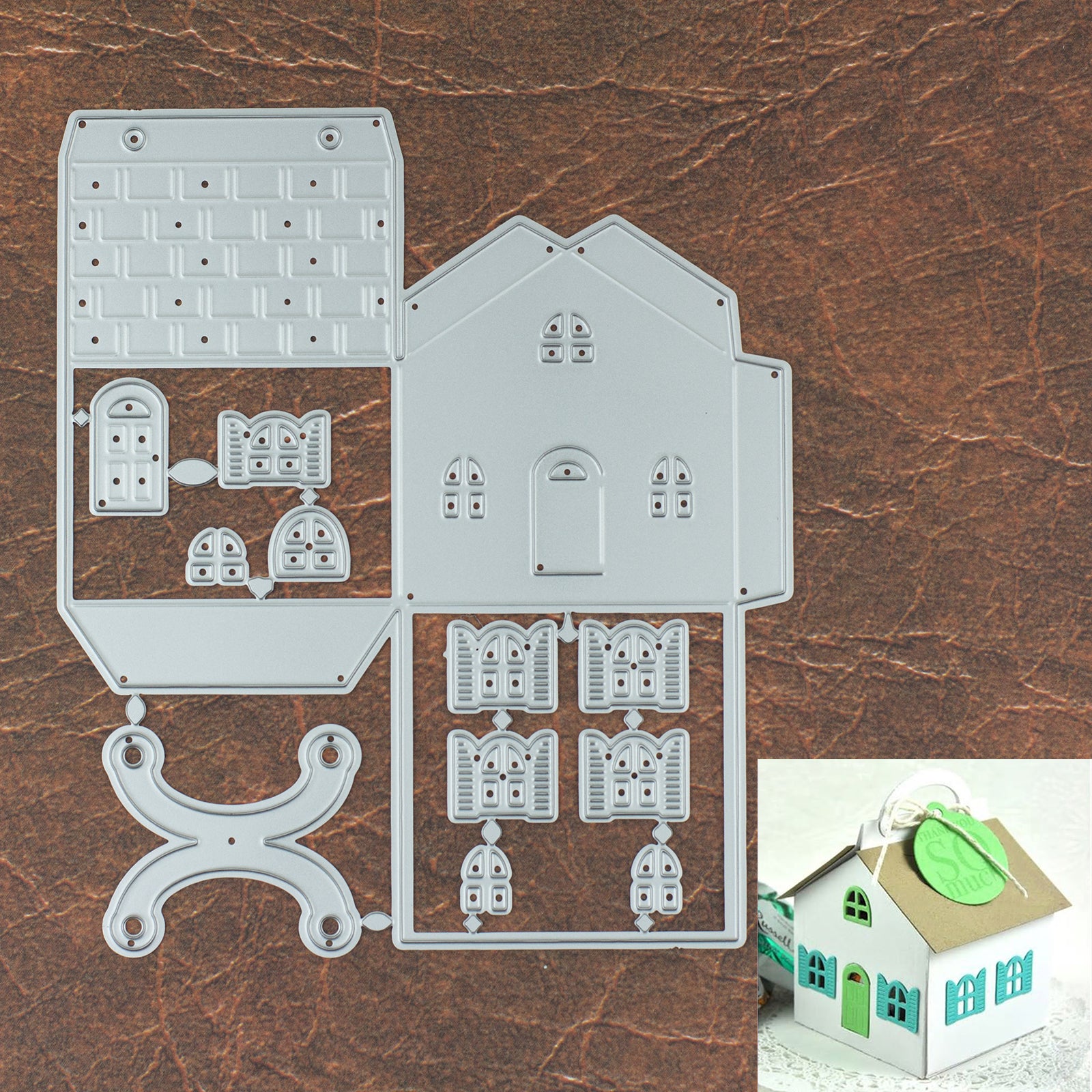 Folding House Gift Box w Handle Cutting and Embossing Dies