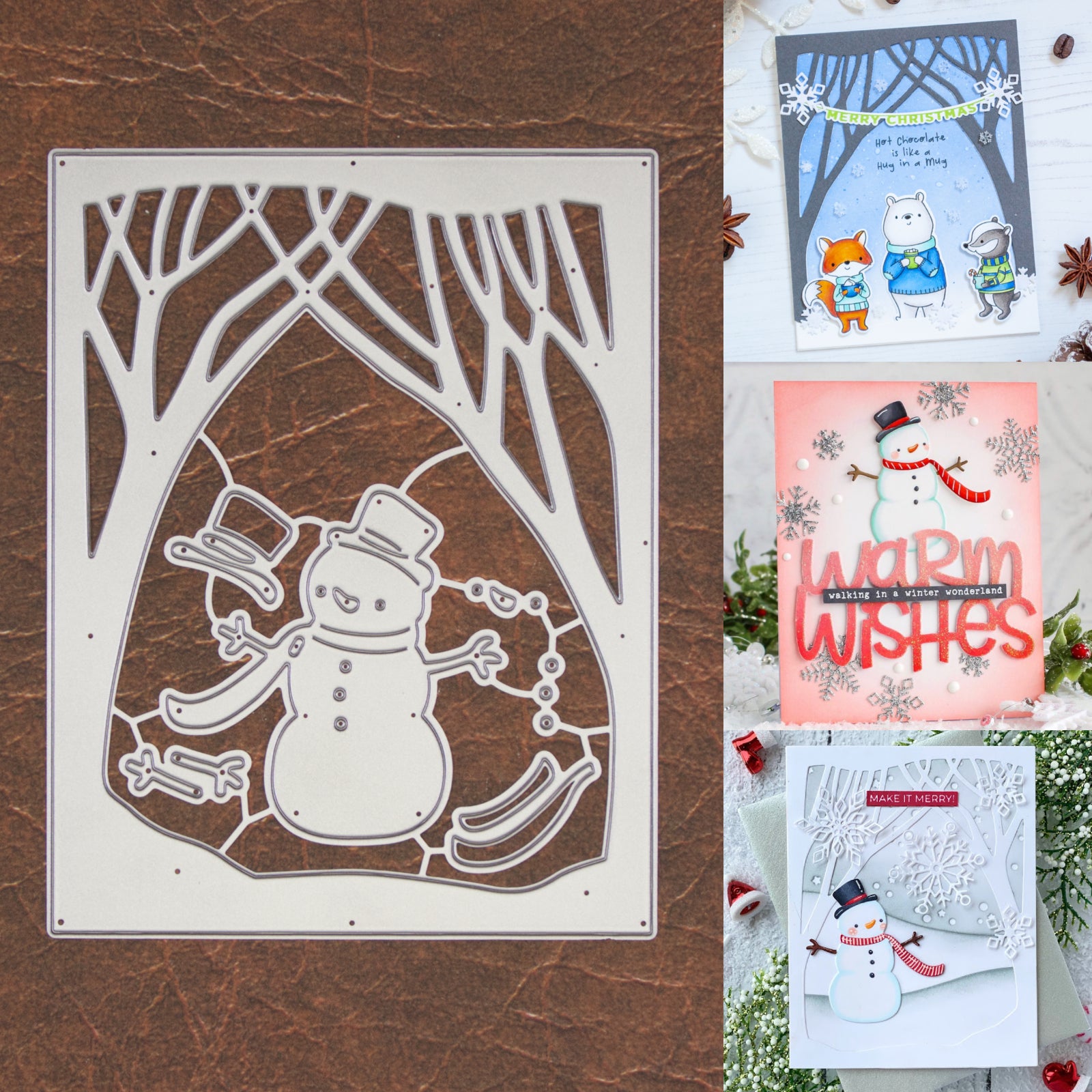 Winter Snowman w Forest Background Cutting & Embossing Dies