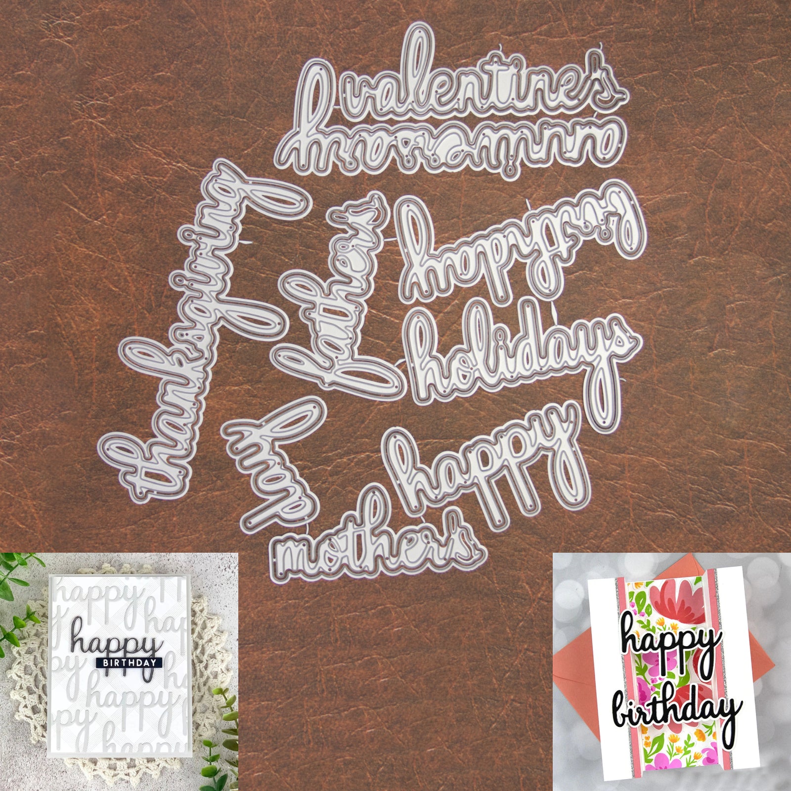 Holidays Happy Sentiments Large Words w Shadows Cutting Dies