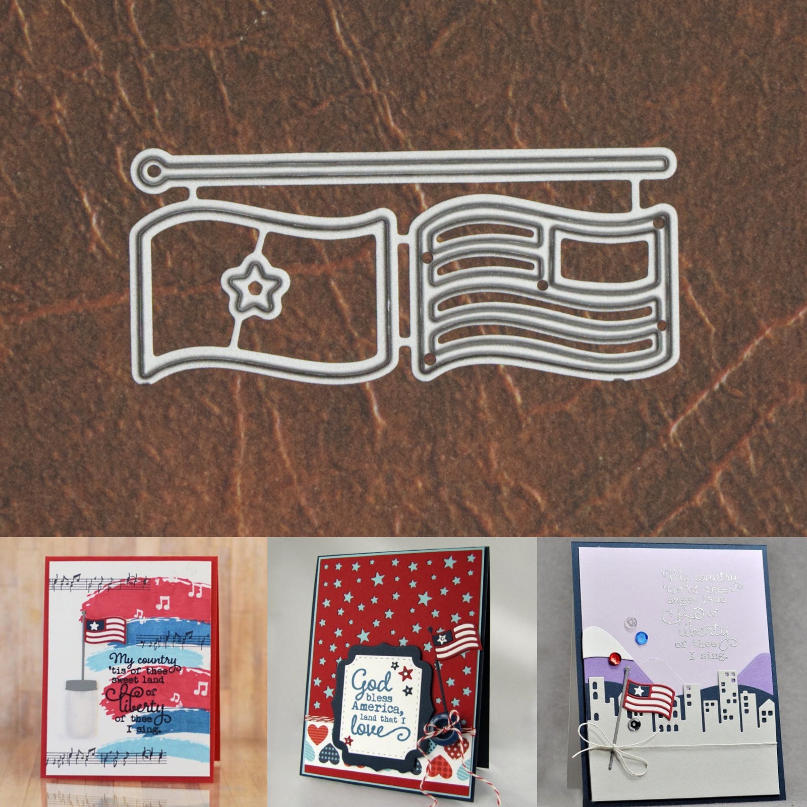 Small American Flag w Pole Cutting & Embossing Dies