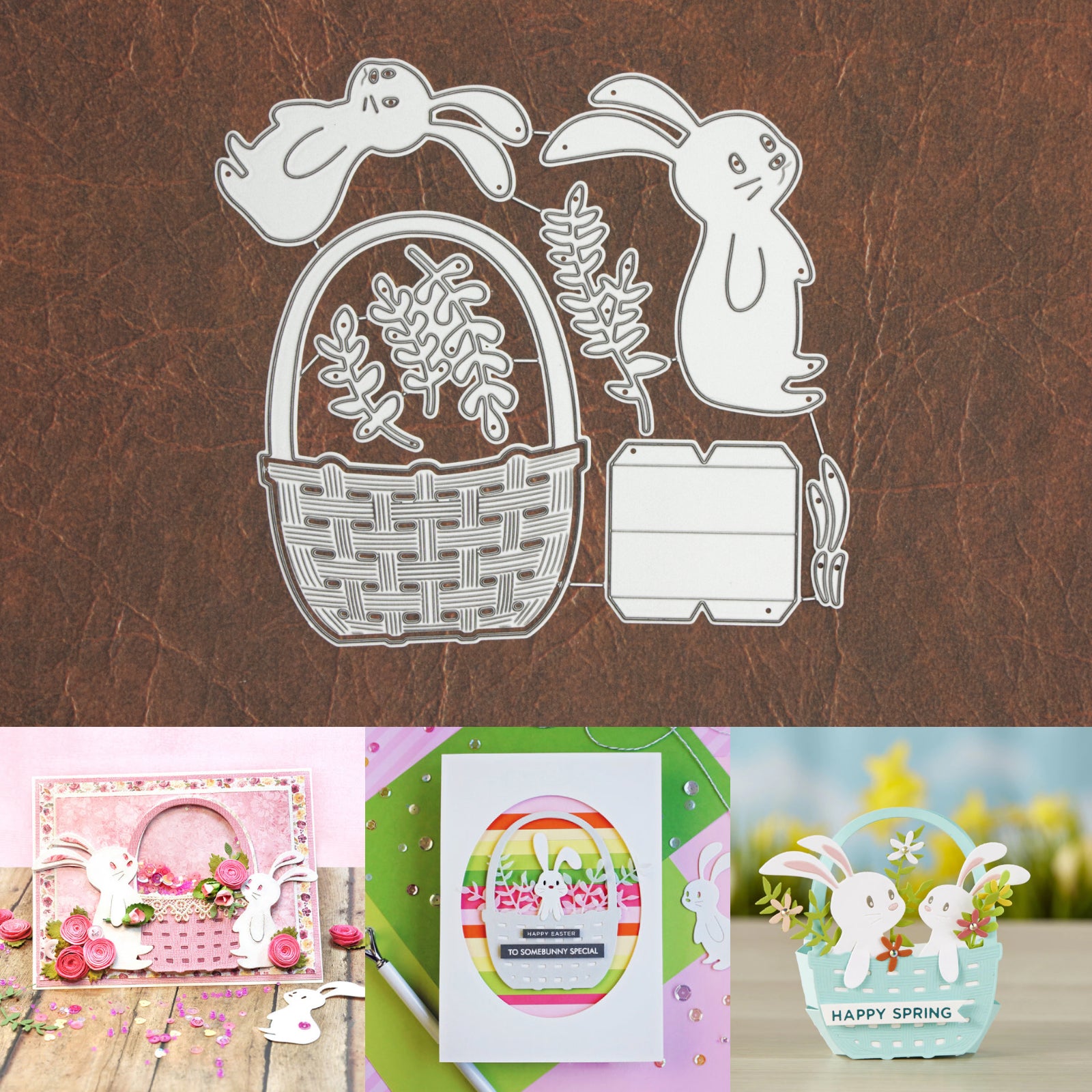 Easter Bunny Duo w 3D Basket & Foliage Cutting Dies