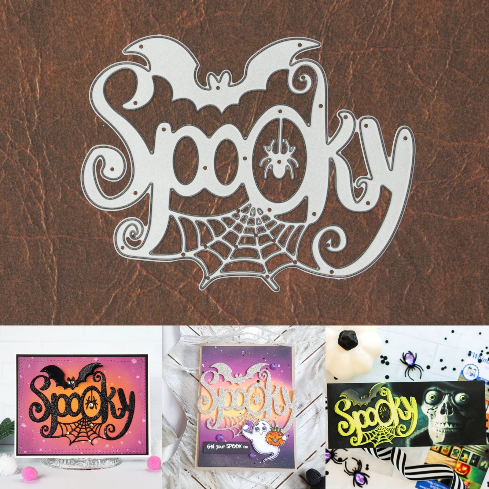 Big Spooky Word Cutting Die w Bat, Spider & Web