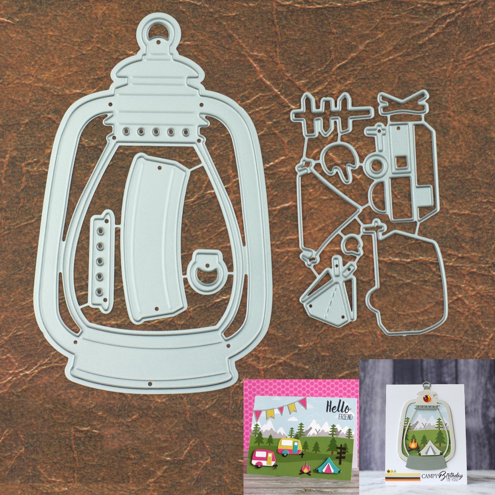 Lantern w Mini Camping Scene Cutting & Embossing Dies